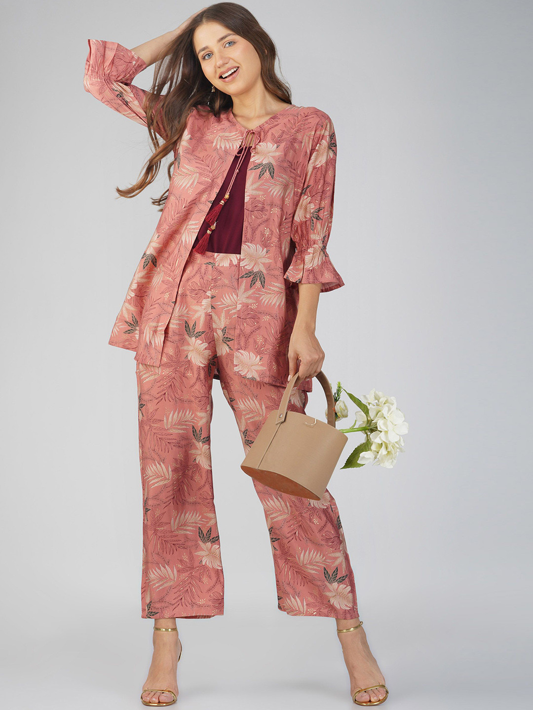 

Bindigasm Printed Top With Trousers, Peach