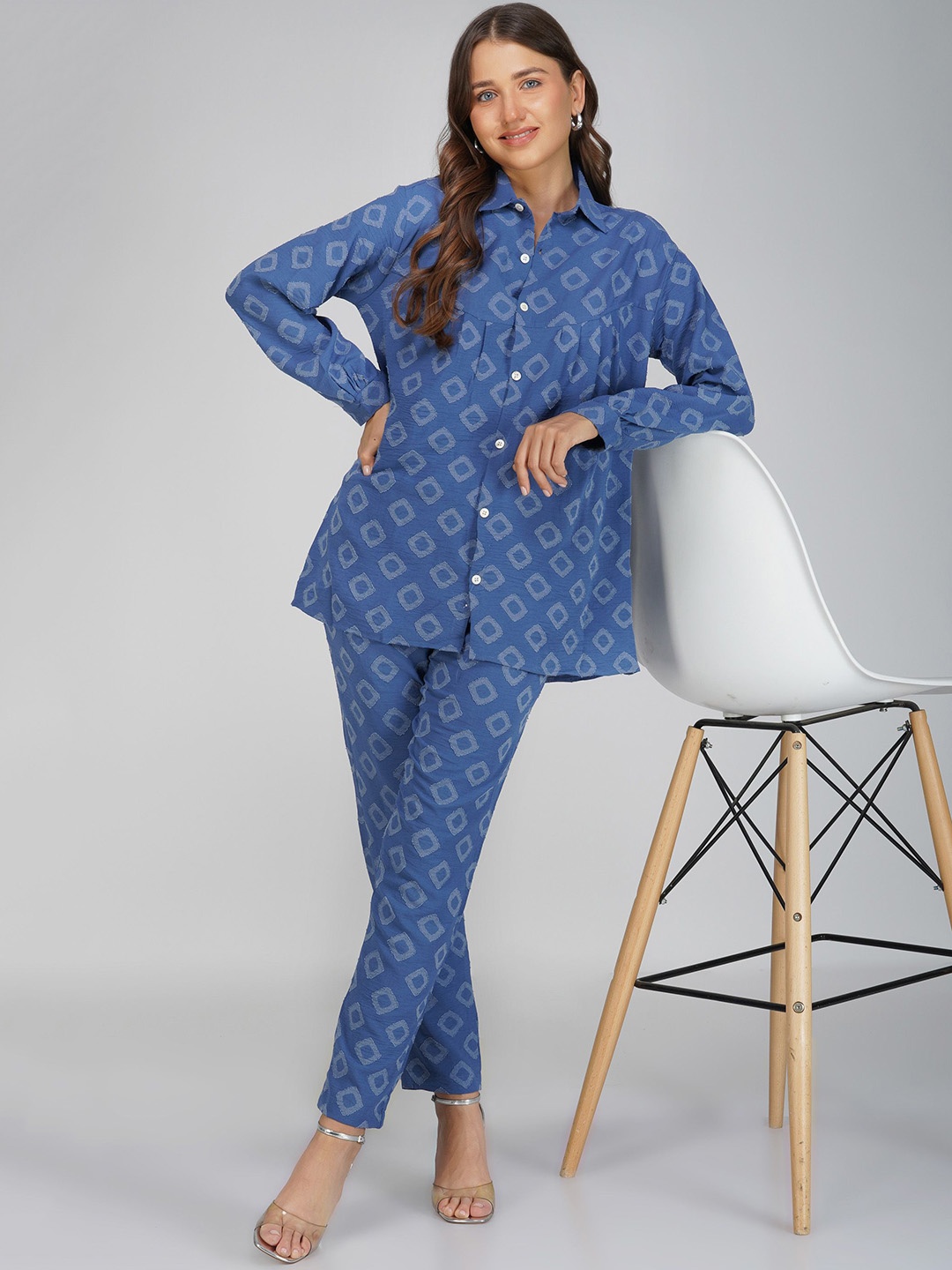 

Bindigasm Self Design Shirt With Trousers, Blue