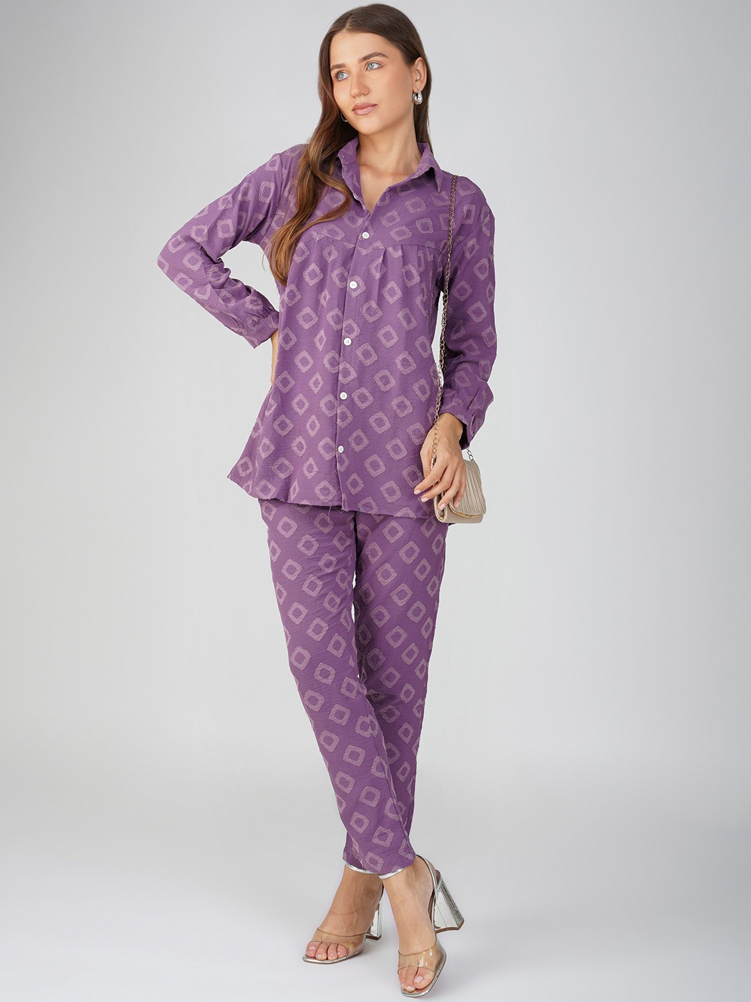 

Bindigasm Self Design Shirt With Trousers, Purple