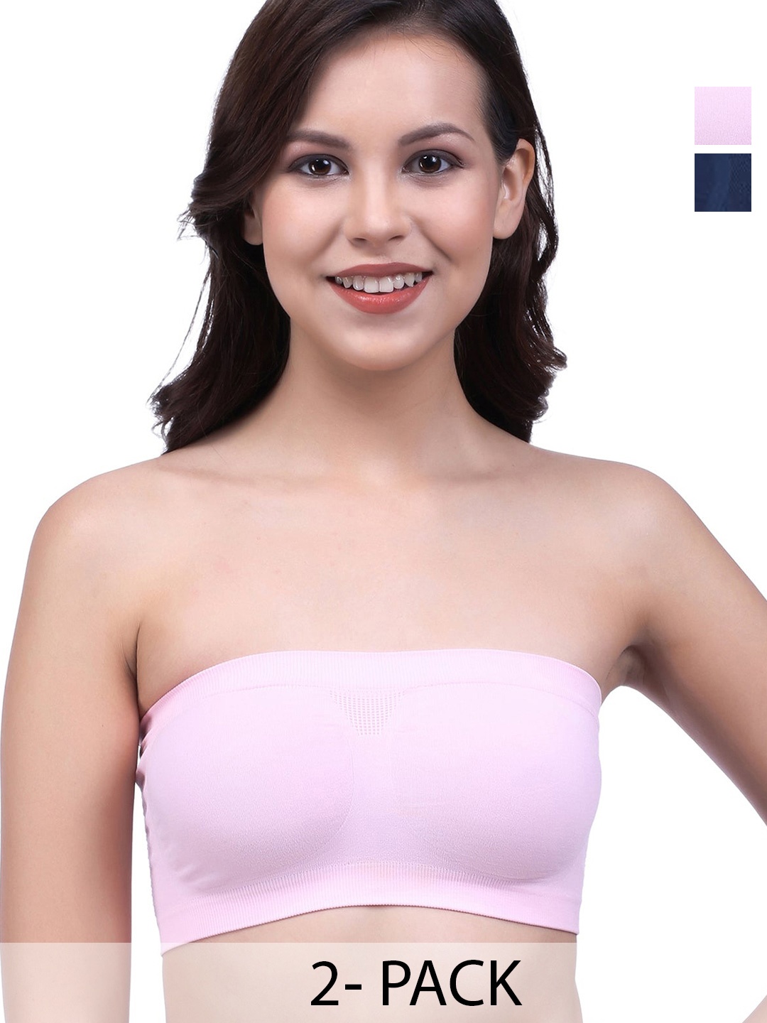 

INDIROCKS Pack Of 2 Full Coverage Non Padded Tube Bra, Navy blue