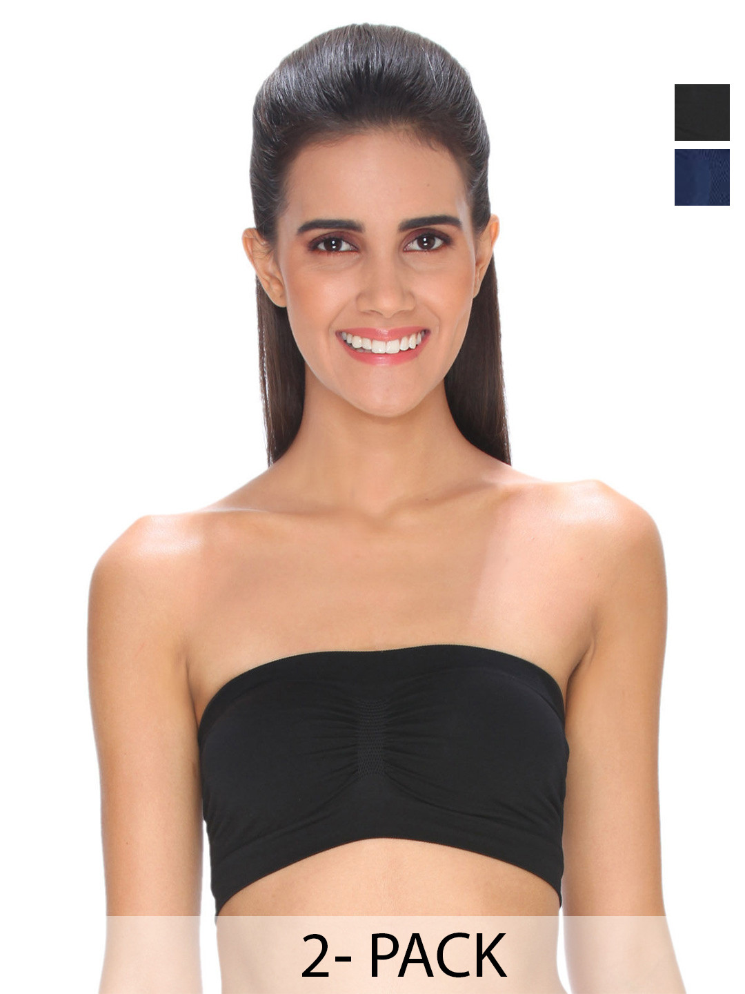 

INDIROCKS Pack Of 2 Full Coverage Non Padded Tube Bra, Navy blue