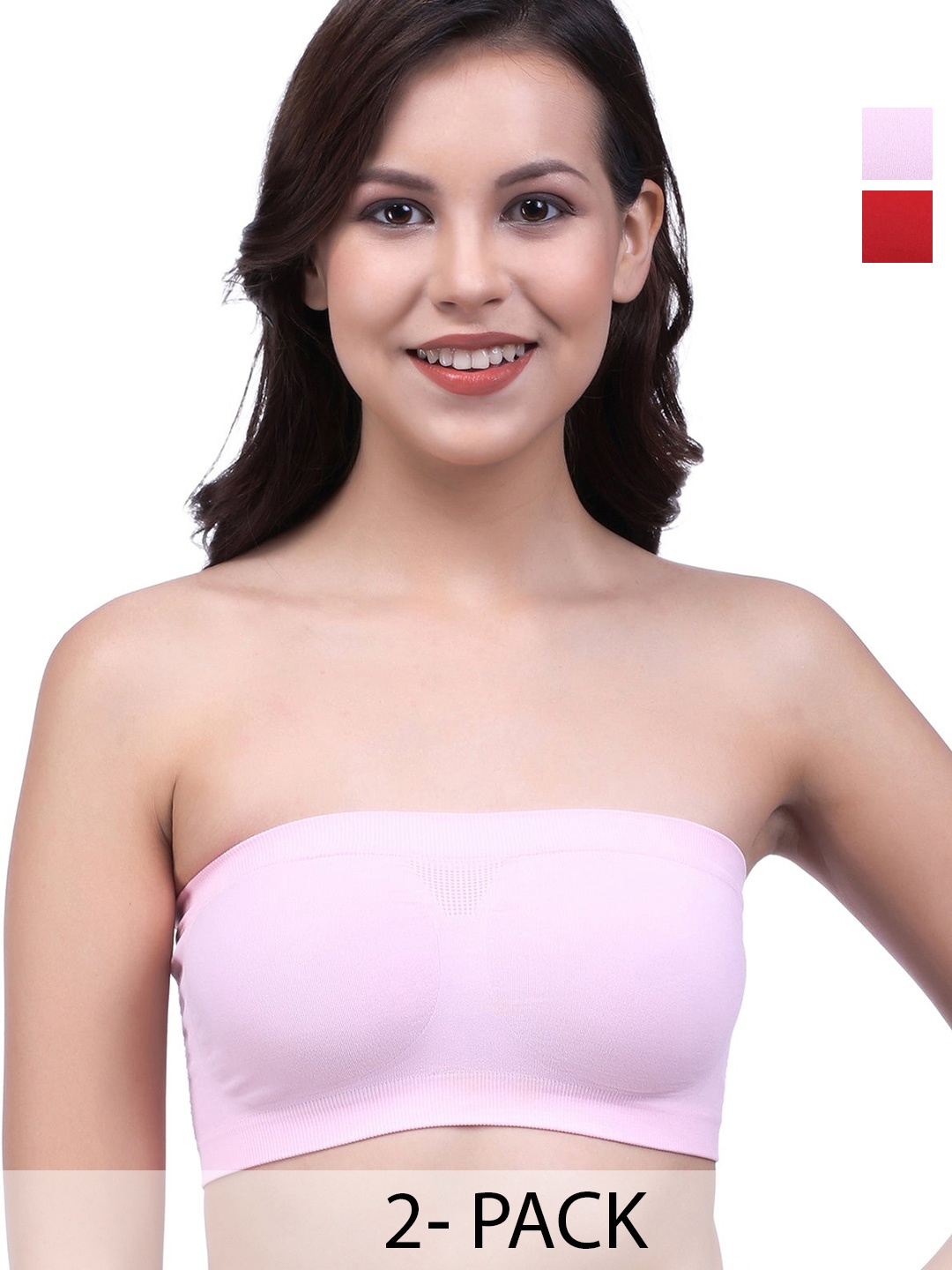 

INDIROCKS Pack Of 2 Full Coverage Non Padded Tube Bra, Pink