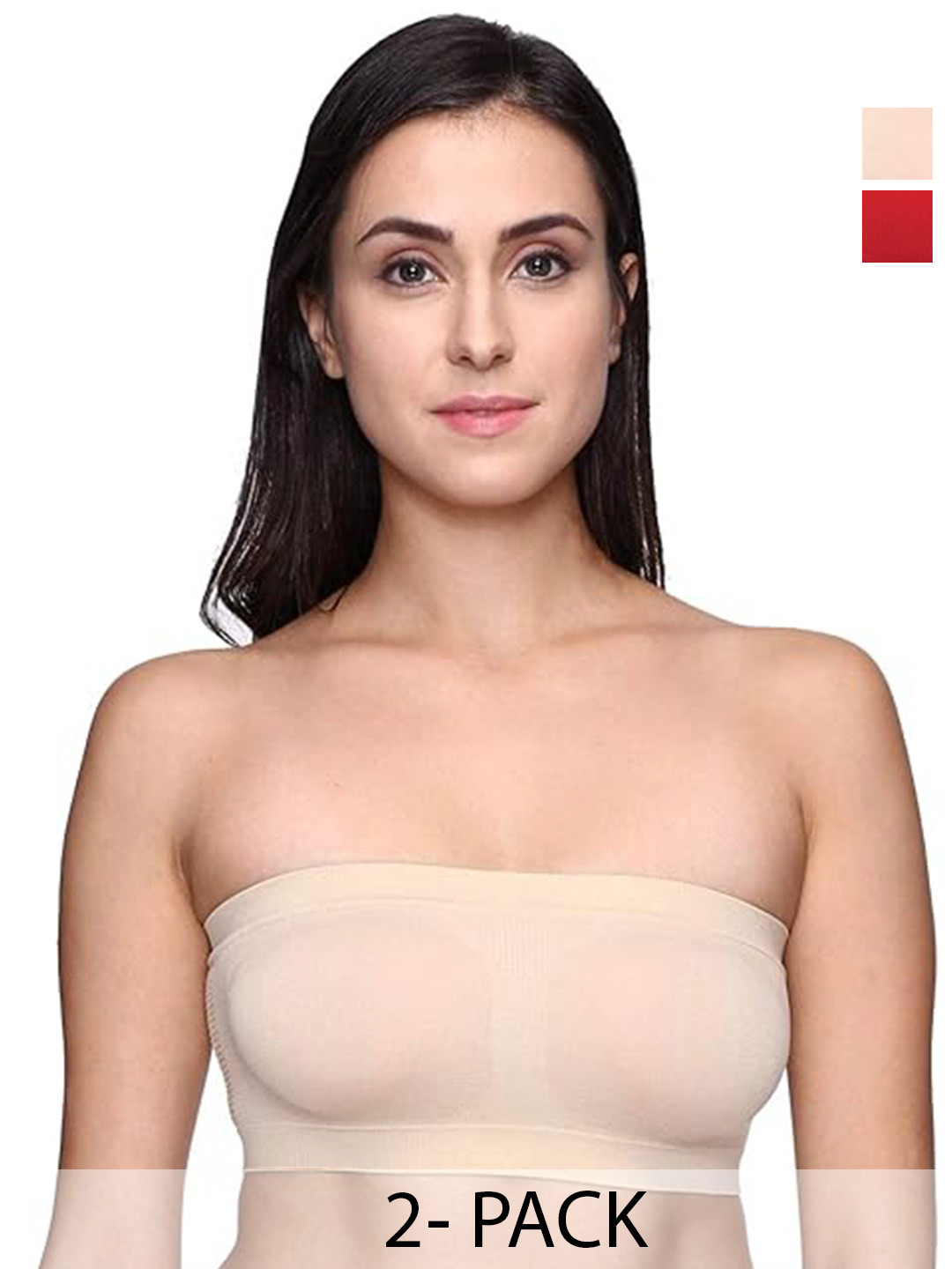 

INDIROCKS Pack Of 2 Non-Wired Full Coverage Strapless Non Padded Stretchable Tube Bra, Beige