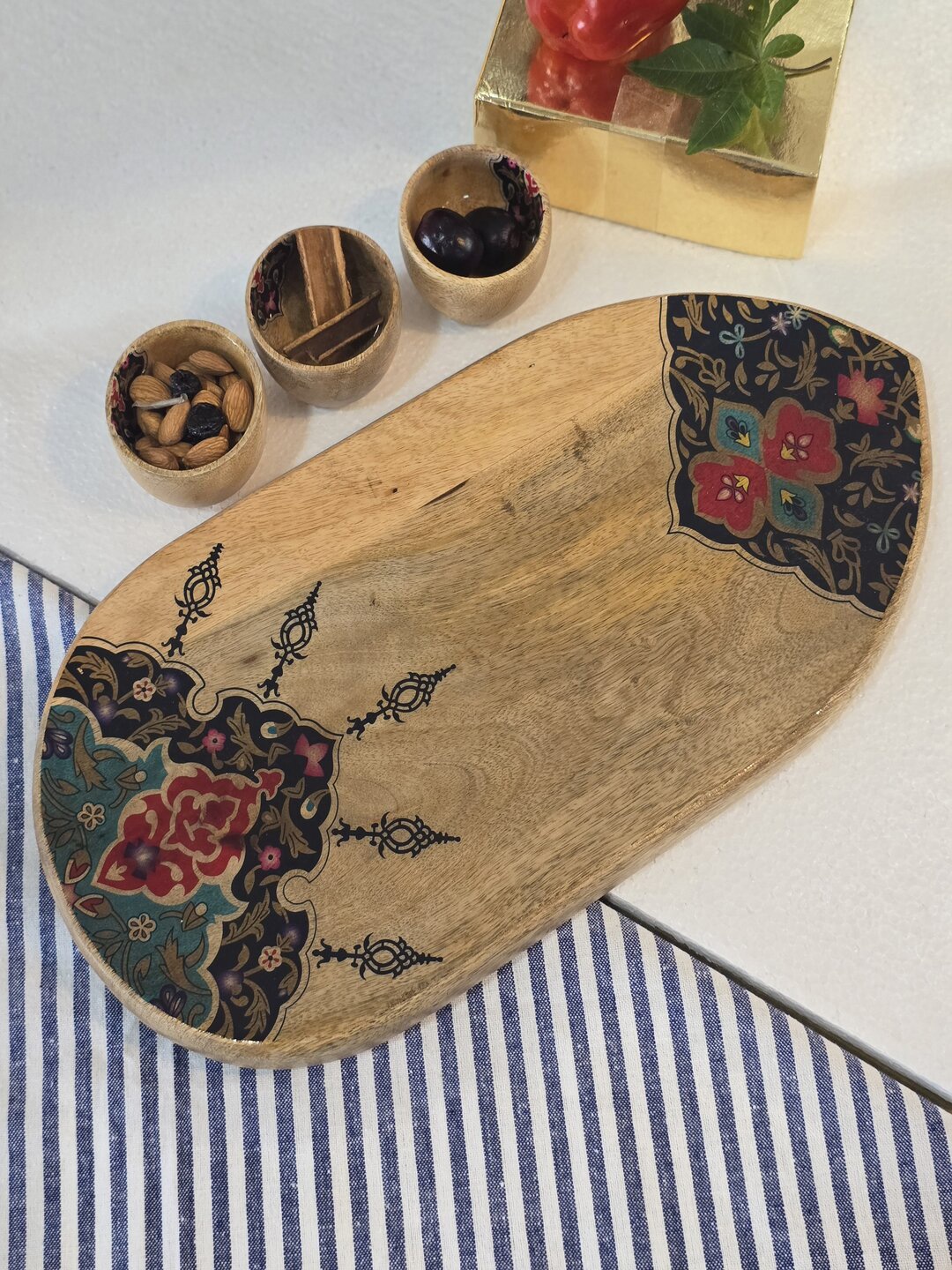 

Folkstorys Sara Brown & Maroon Printed Wooden Serving Tray