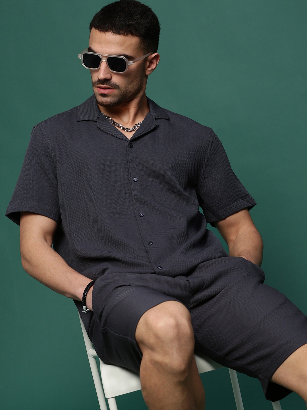 

SHOWOFF Self-Design Cuban Collar Shirt & Shorts, Charcoal