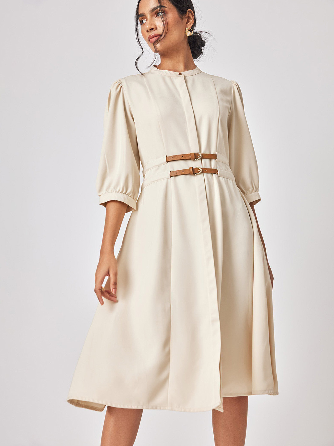 

The Label Life Puff Sleeve A-Line Dress with Belt, Black