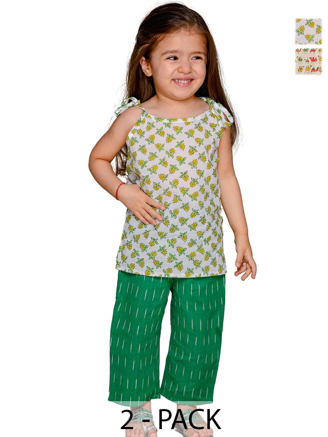 

Tiny Bunnies Pack Of 2 Girls Printed Pure Cotton Top with Trousers, Green