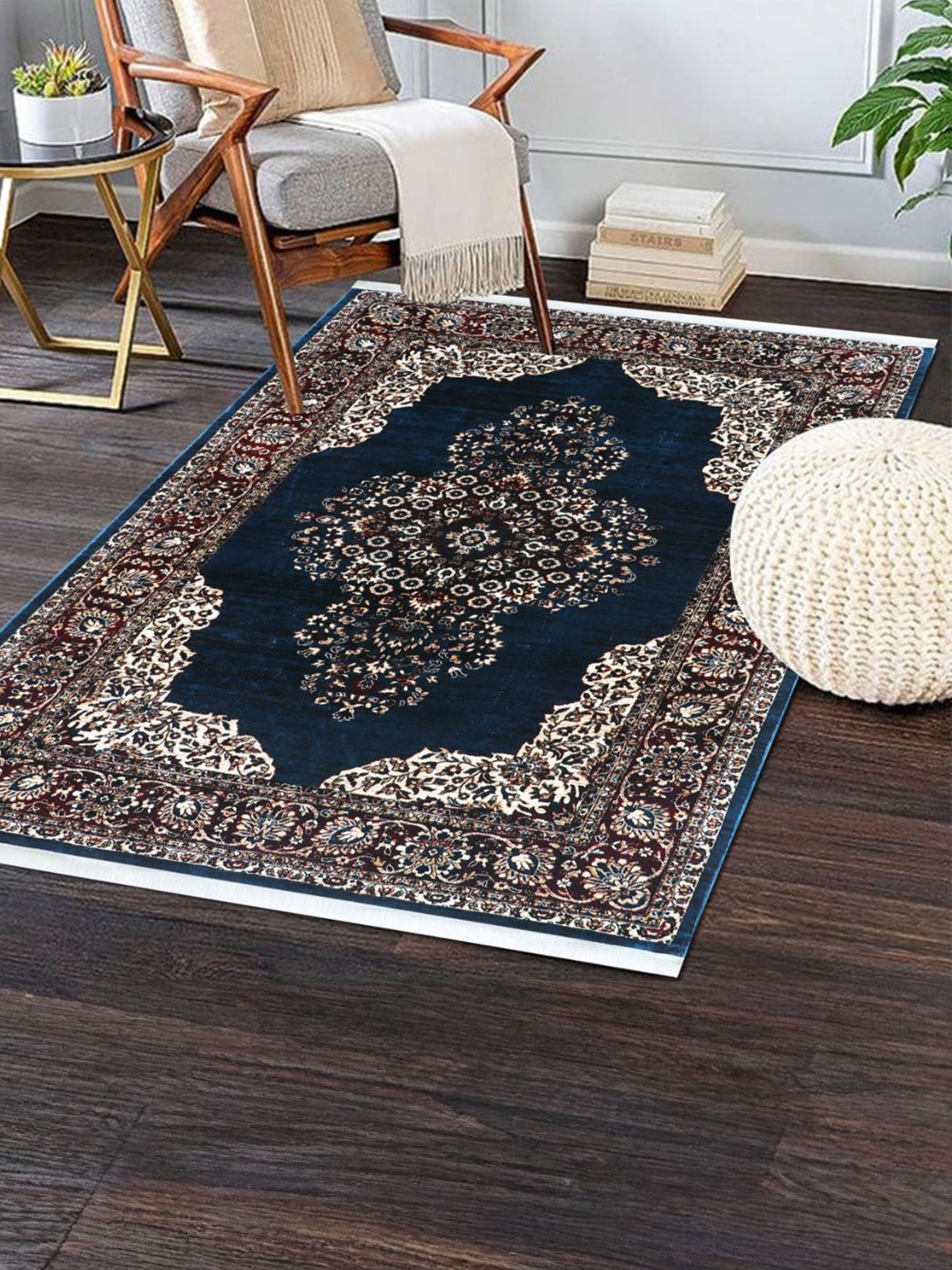 

MODEFE Blue & Red Floral Printed Anti Skid Carpet