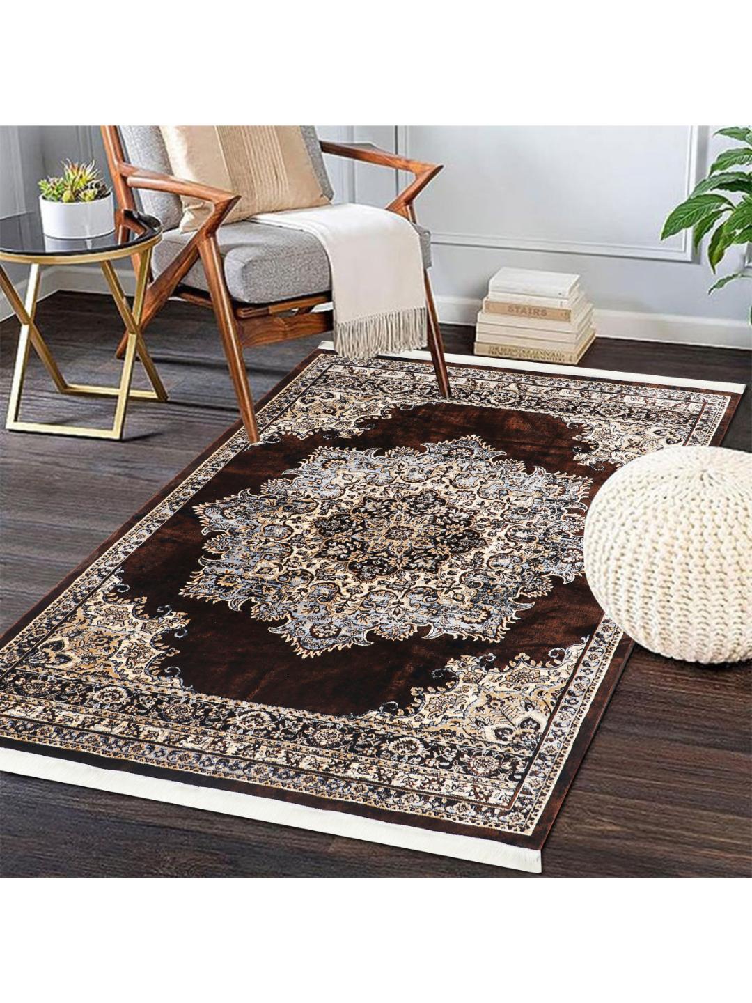 

MODEFE Brown & Grey Floral Anti-Skid Nylon Carpet