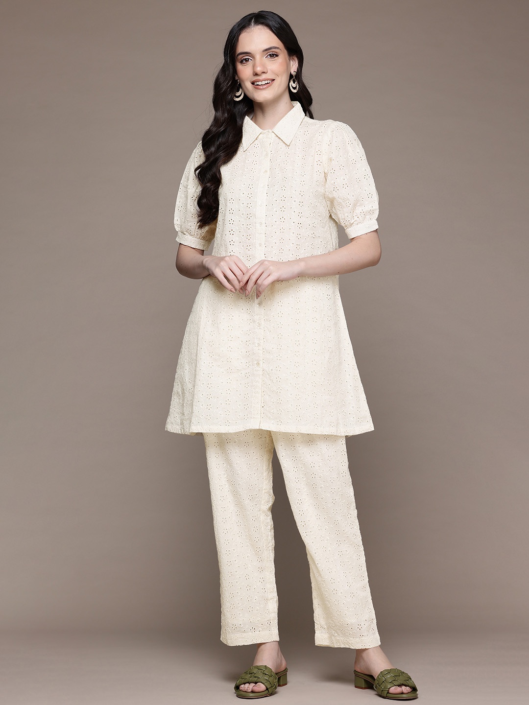

Readiprint Chikankari Embroidered Pure Cotton Tunic With Palazzos, Off white