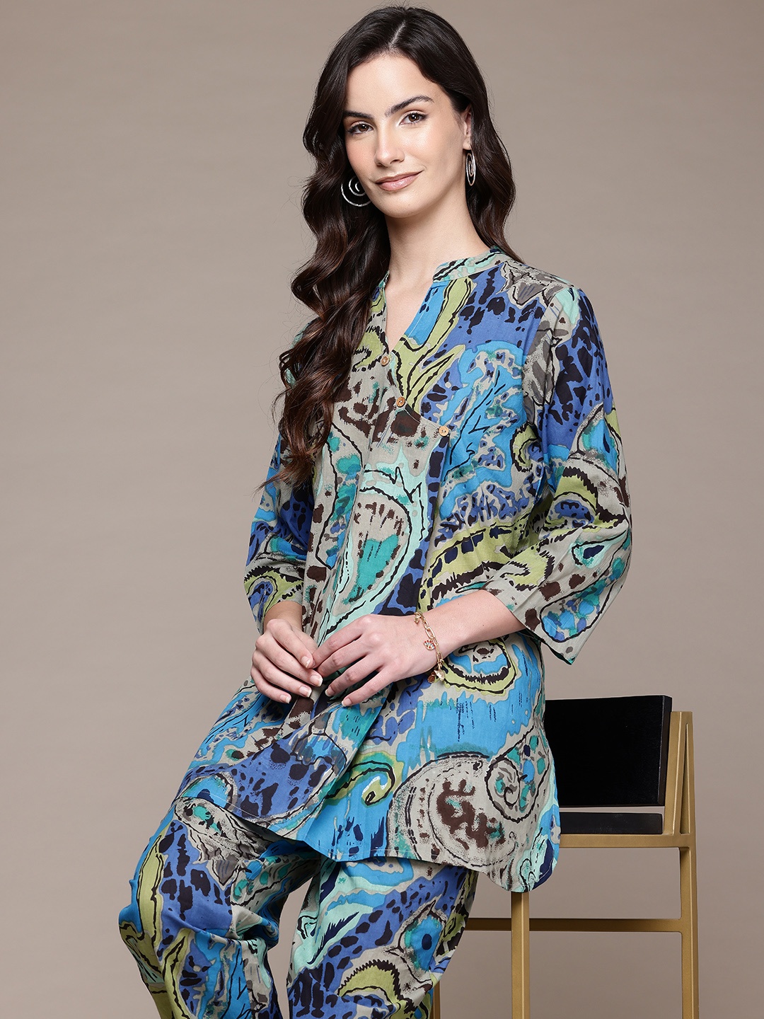 

Readiprint Women Abstract Printed Cotton Straight Tunic & Trousers, Multi