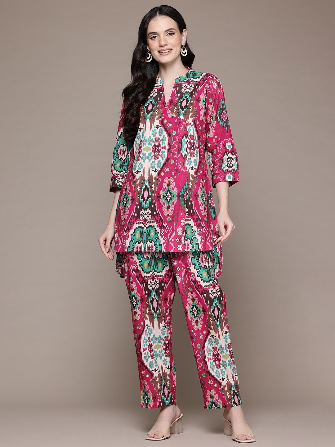 Readiprint Printed Pure Cotton Tunic With Trousers, Magenta