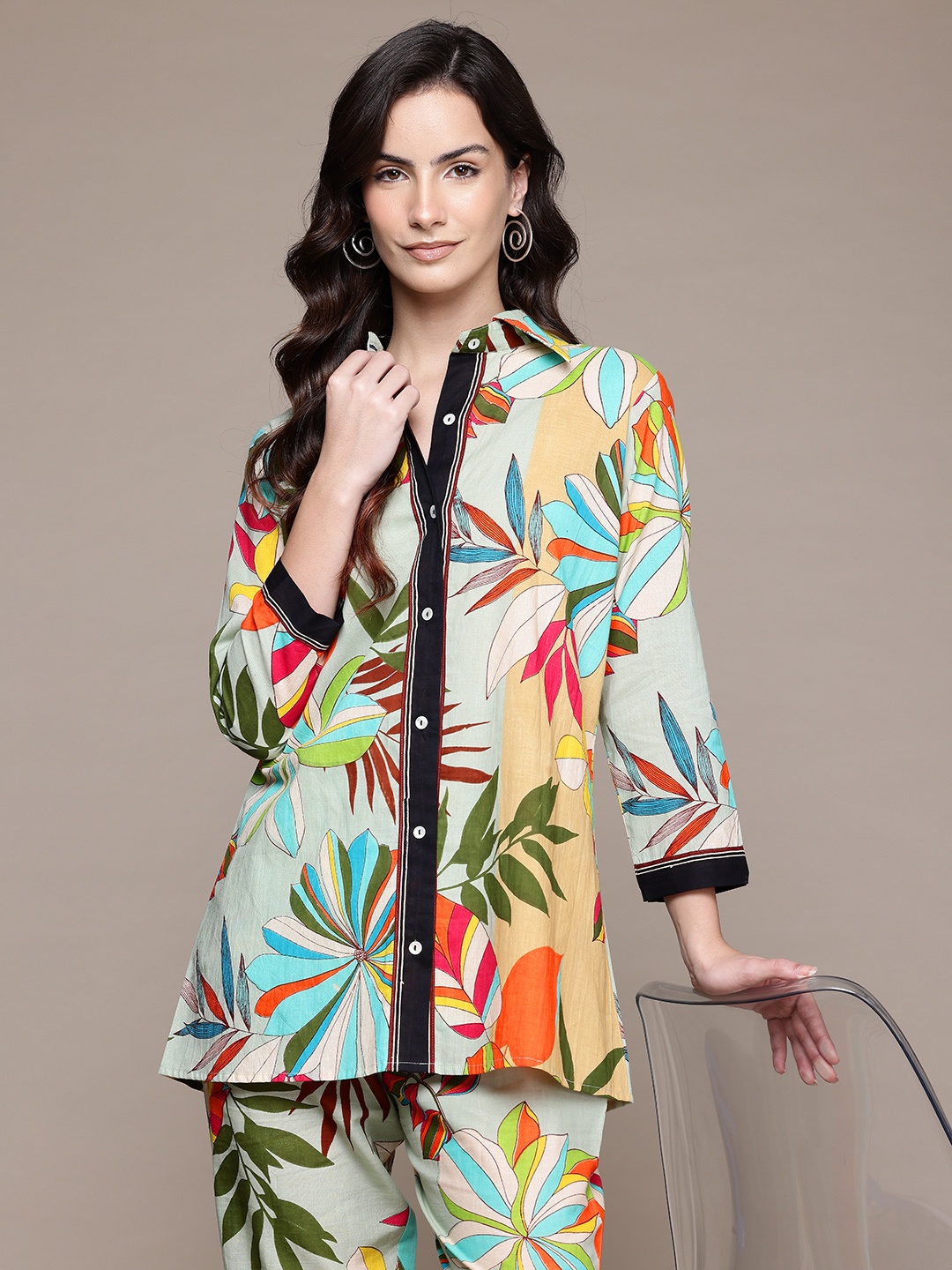 Readiprint Women Floral Printed Cotton Straight Tunic & Trousers, Multi
