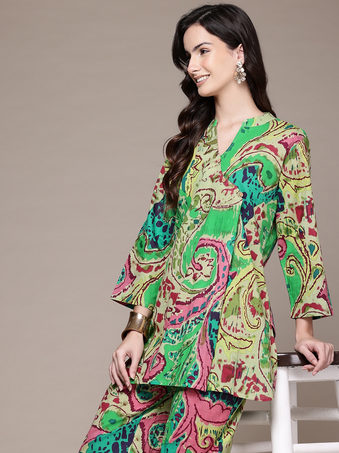 

Readiprint Printed High-low Top with Palazzo, Green