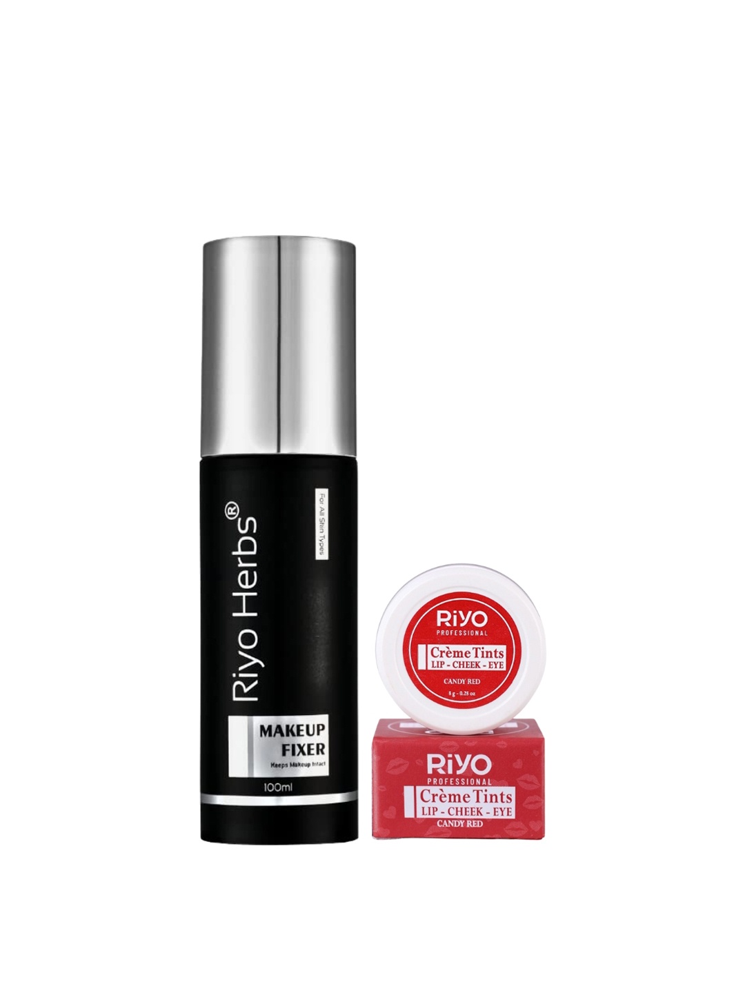 

Riyo Herbs Matte Makeup Fixer 100ml & Creme Tint Creamy Peach-8g-Ete Candy, Transparent