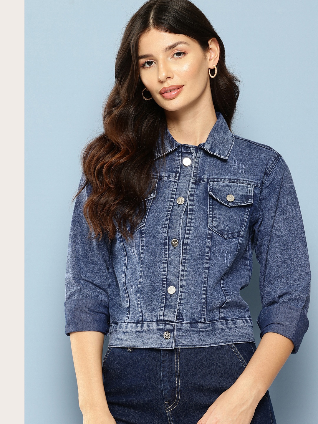 

Aarika Washed Lightweight Denim Jacket, Navy blue