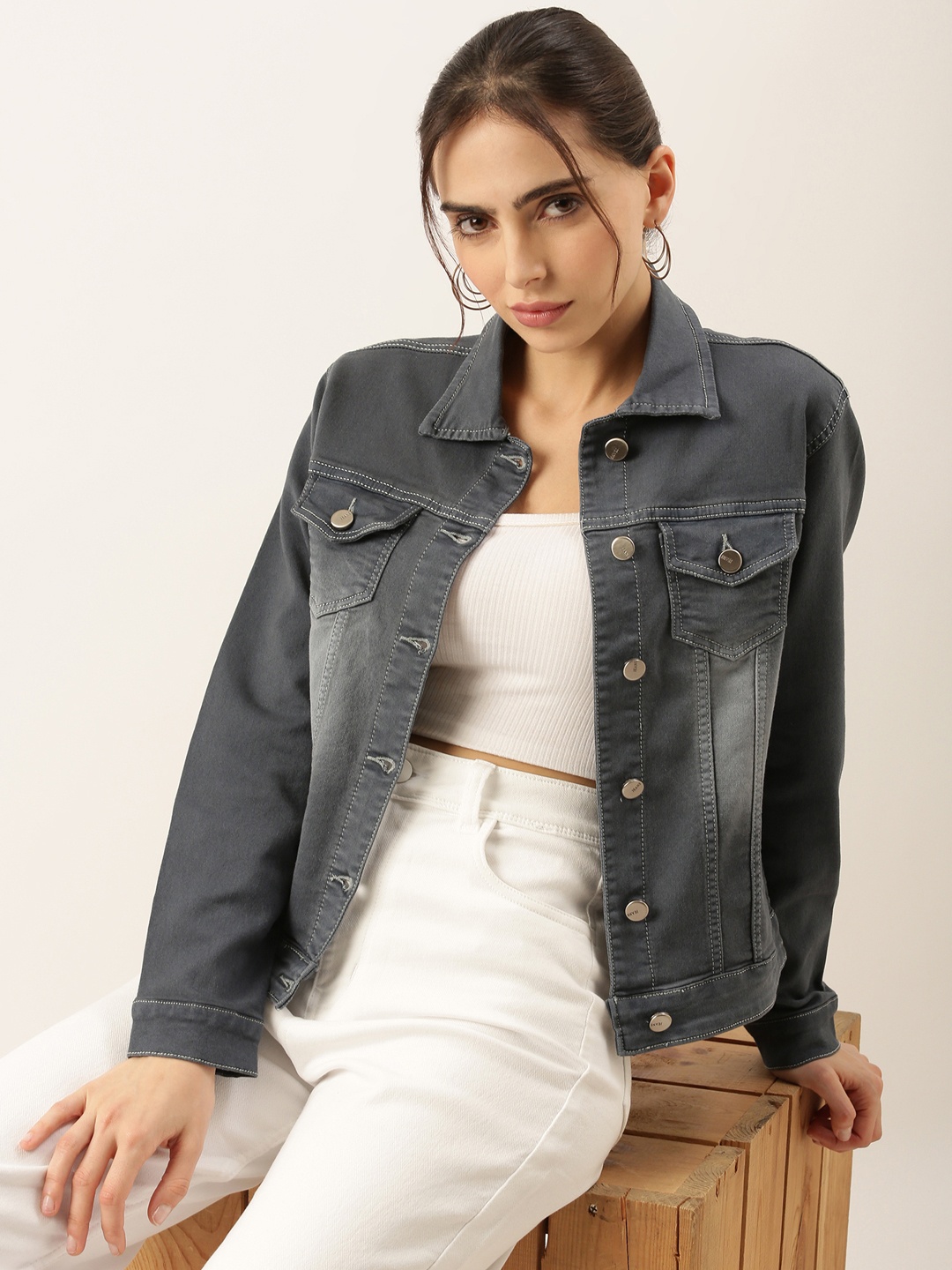 

SHOWOFF Women Denim Jacket, Grey