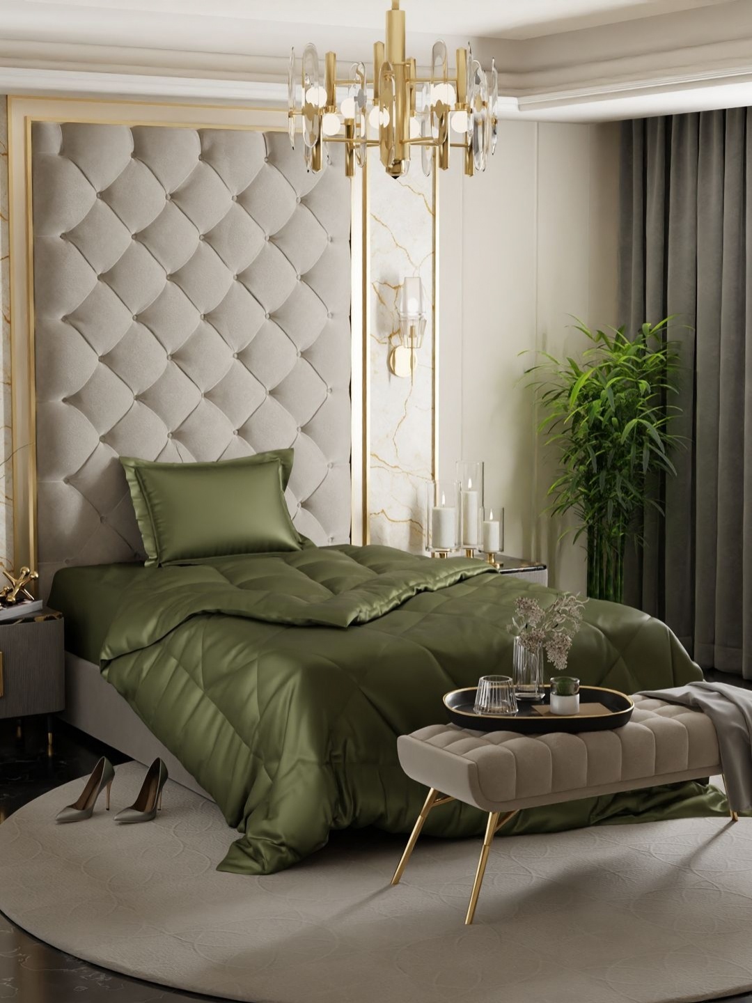 

Stoa Paris Olive Green Solid 3 Piece Single Regular Bedding Set