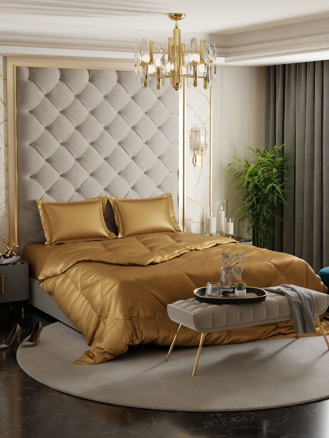 

Stoa Paris Gold-Toned Solid 4 Piece Double Queen Regular Bedding Set