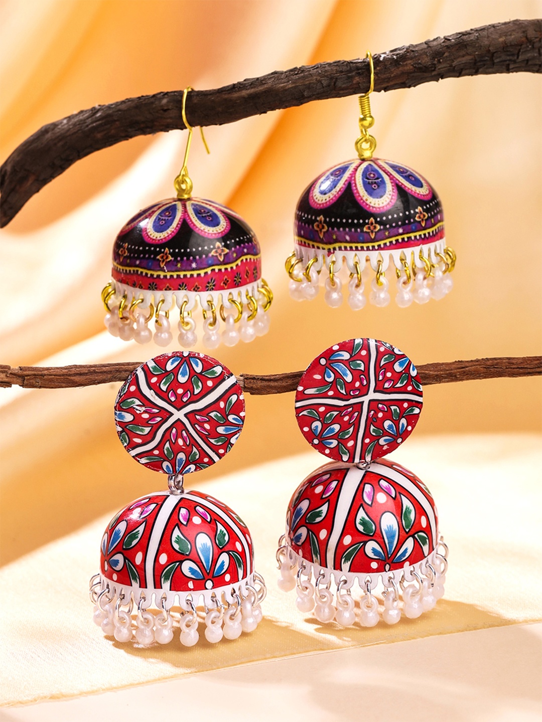 

Yellow Chimes Set of 2 Gold Plated Beaded Jhumkas