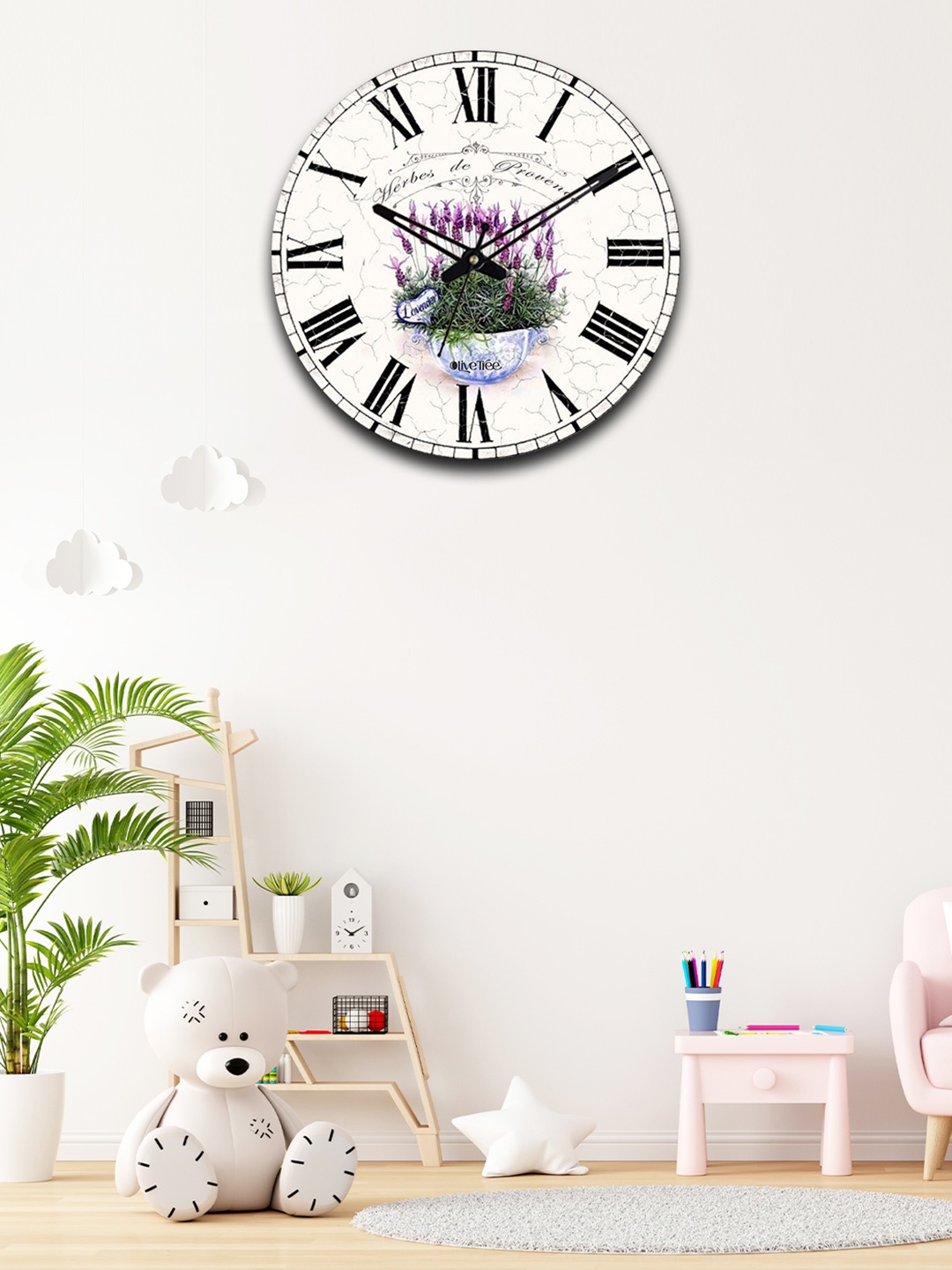 

OLIVE TREE White & Black Floral Printed Analogue Contemporary Wall Clock