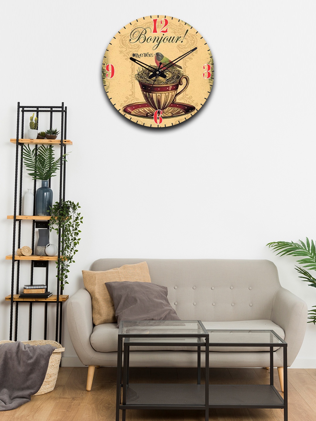 

OLIVE TREE Beige & Grey Bird Printed Analogue Contemporary Wall Clock