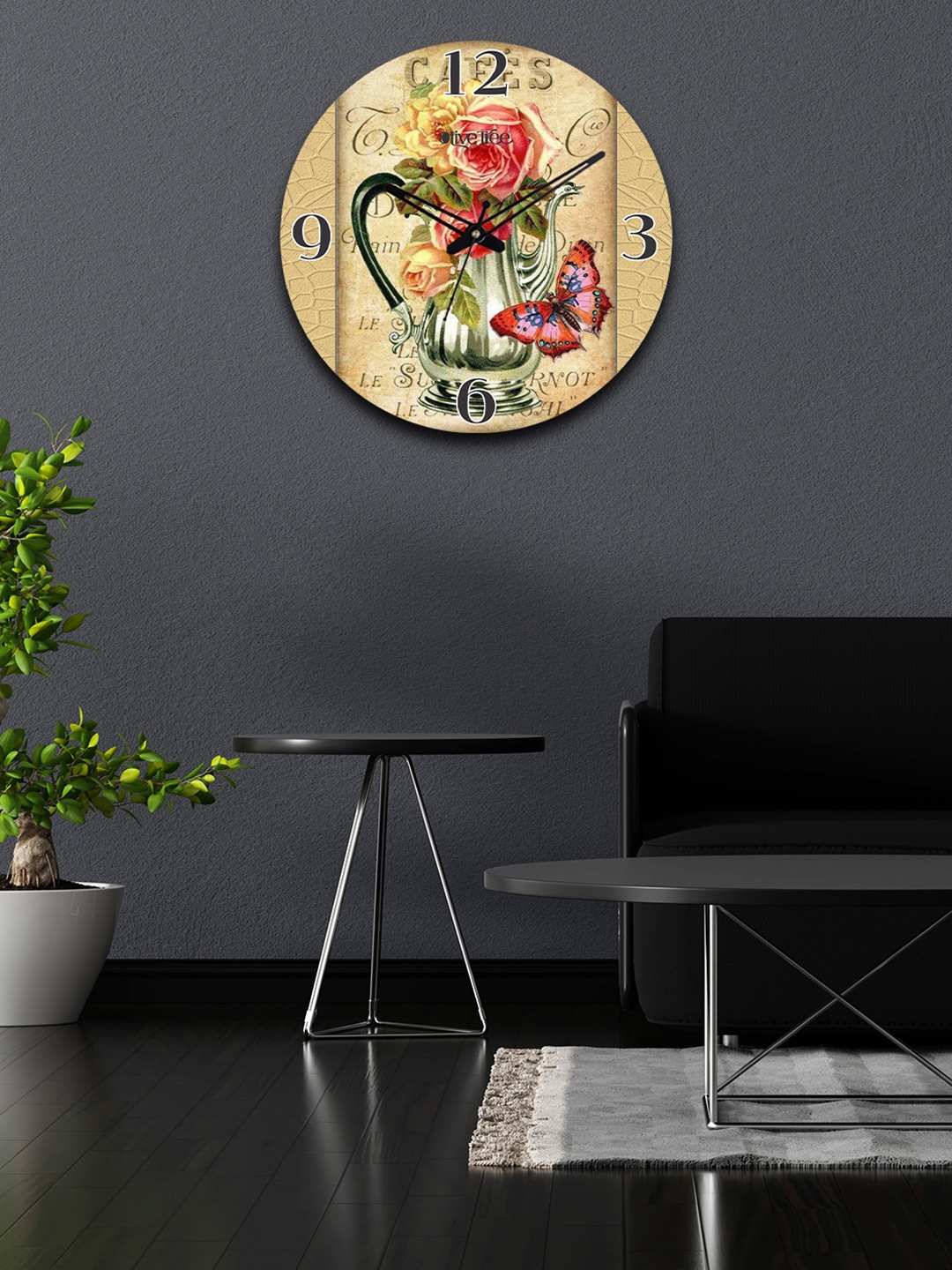 

OLIVE TREE Beige & Red Contemporary Wall Clock