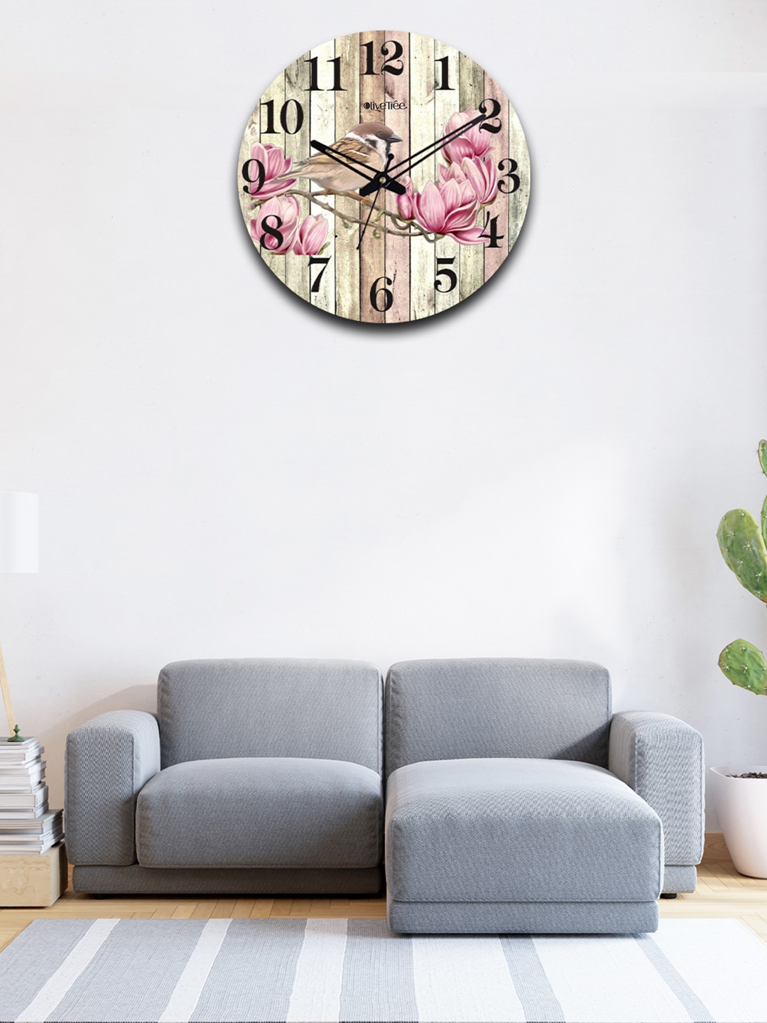 

OLIVE TREE Pink & Black Floral Printed Analogue Contemporary Wall Clock