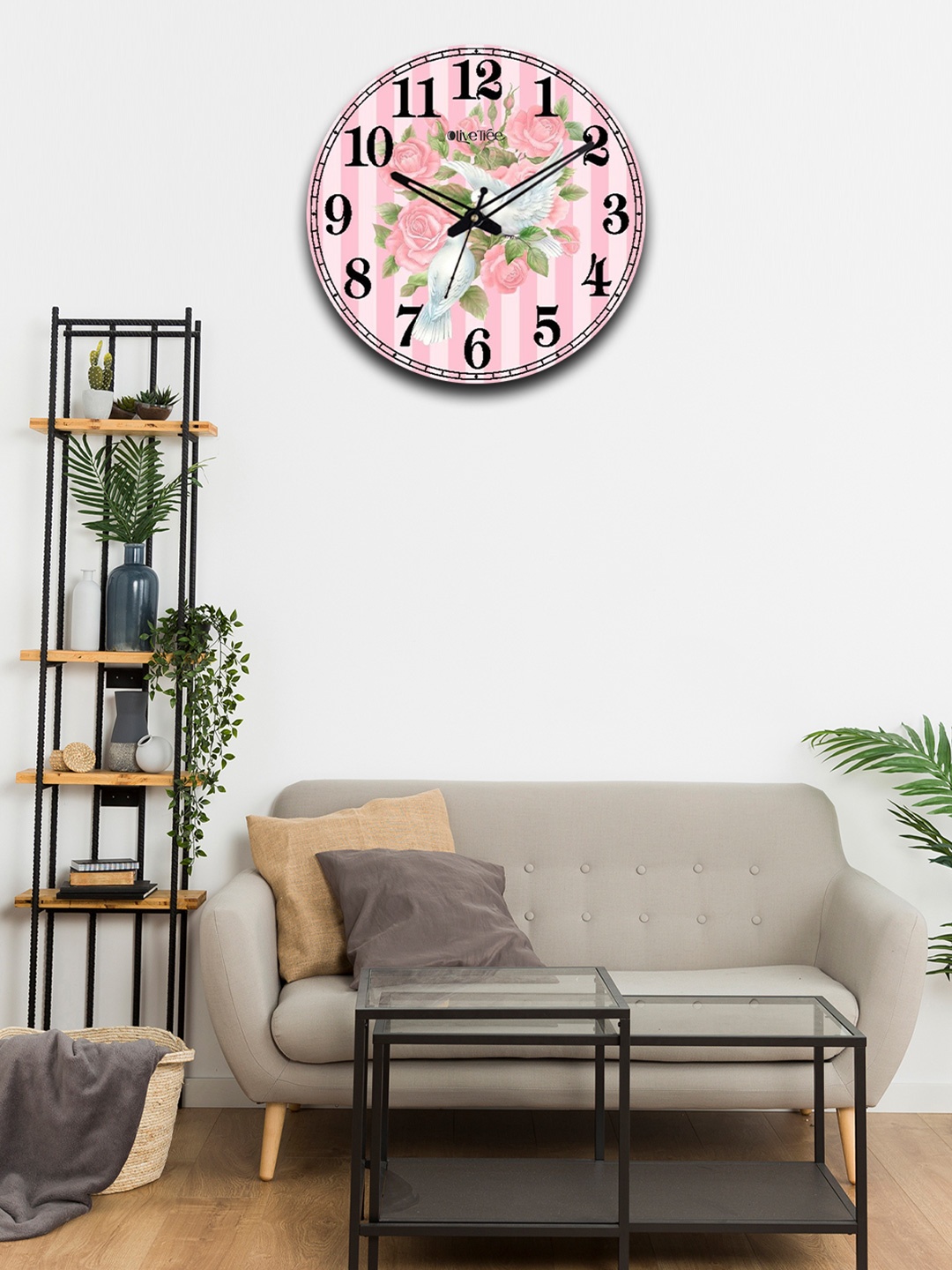 

OLIVE TREE Pink & Black Floral Printed Analogue Contemporary Wall Clock