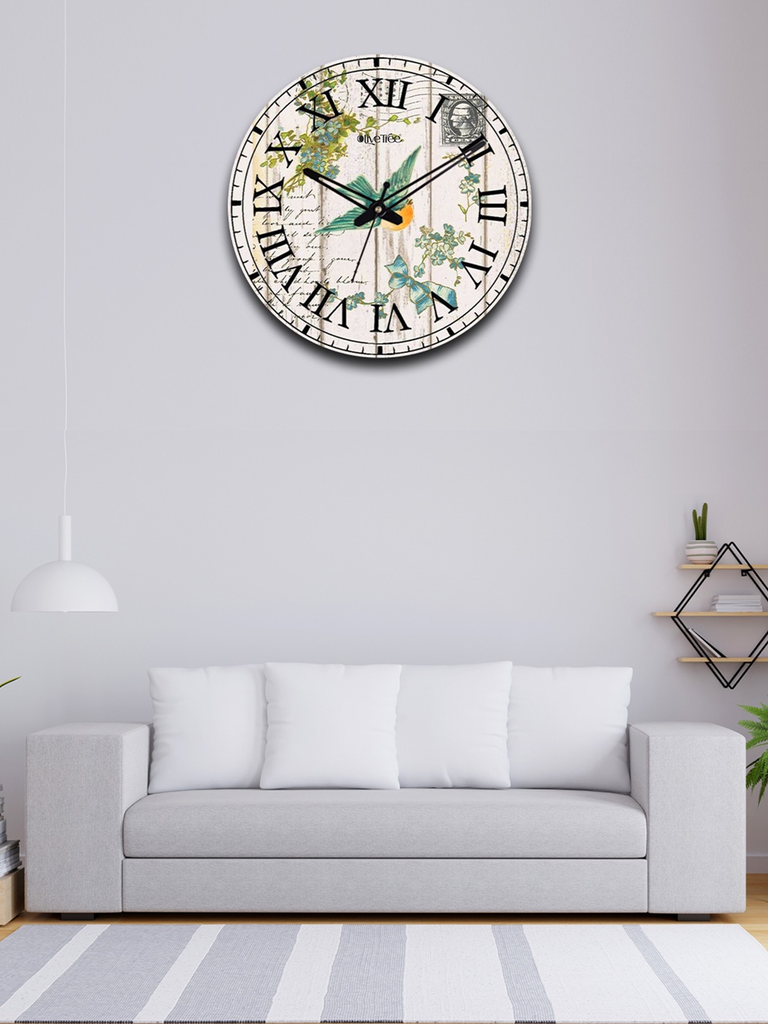 

OLIVE TREE Off White & Green Floral Printed Contemporary Wall Clock