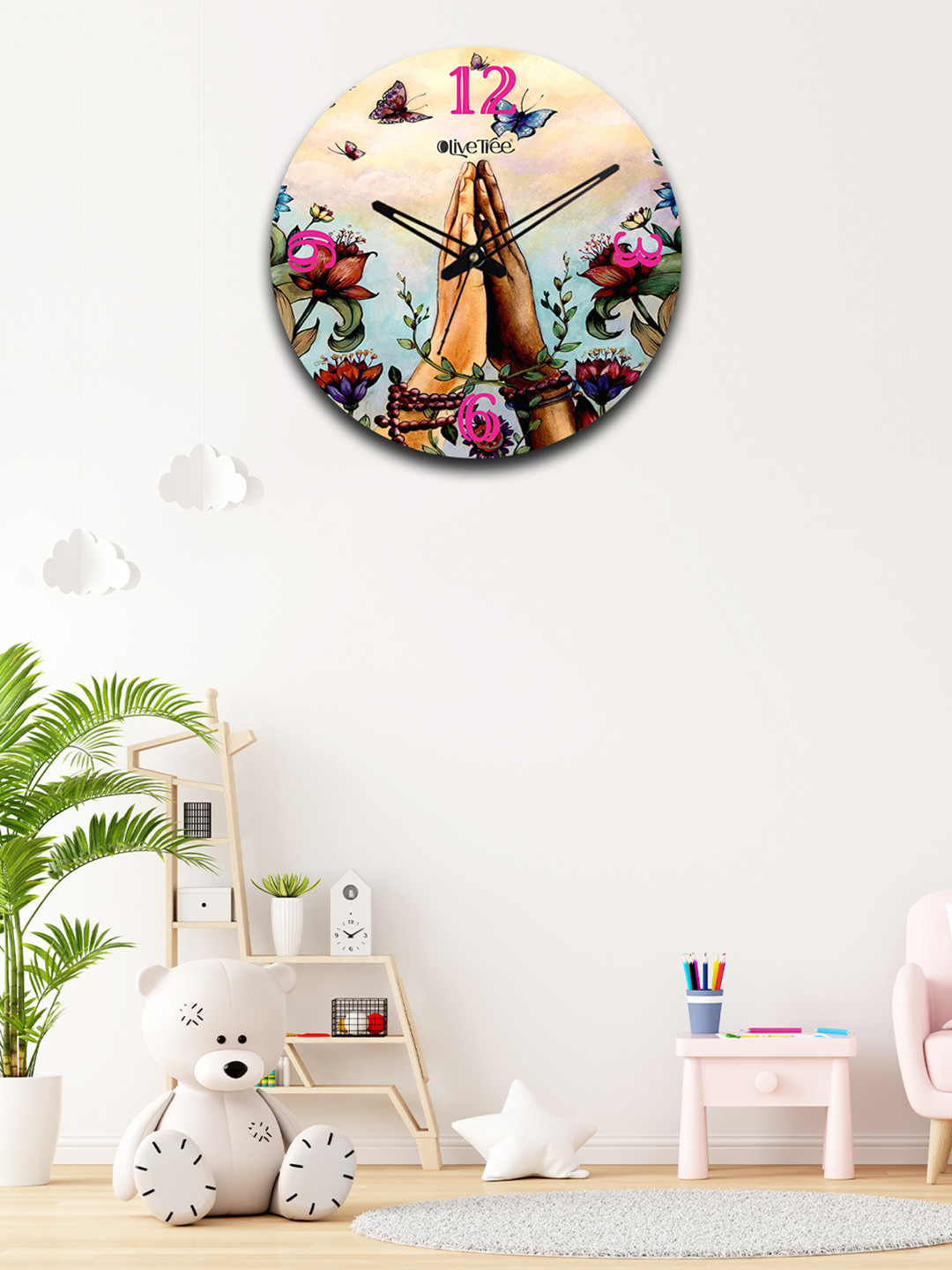 

OLIVE TREE Beige & Blue Floral Printed Analogue Contemporary Wall Clock