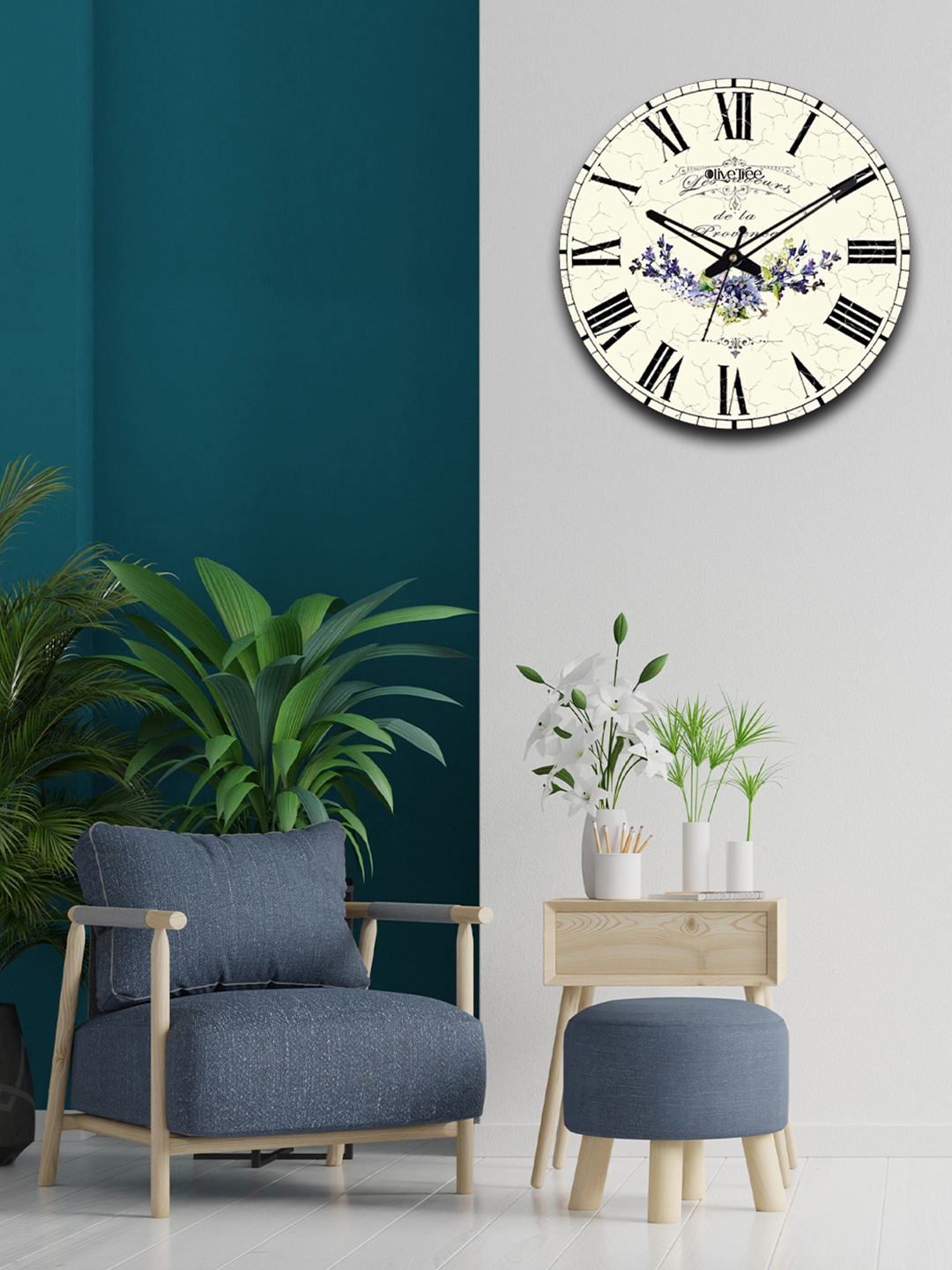

OLIVE TREE Cream-Coloured & Black Floral Printed Analogue Contemporary Wall Clock