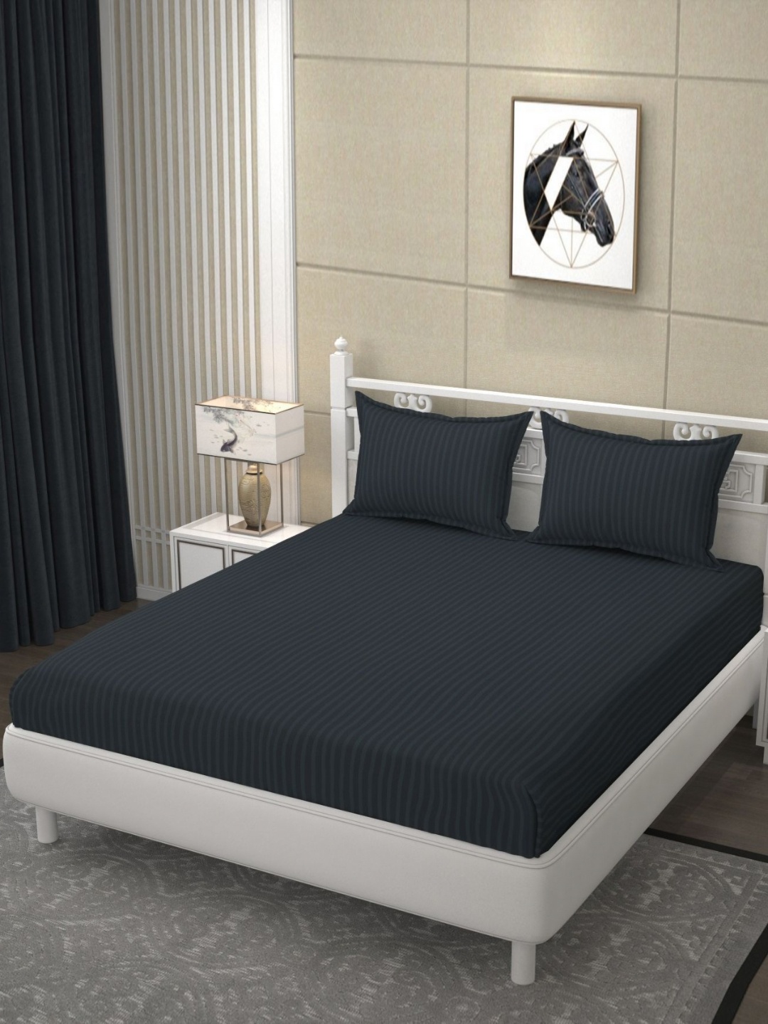 

Bromwick Grey Striped 250 TC King Bedsheet with 2 Pillow Covers