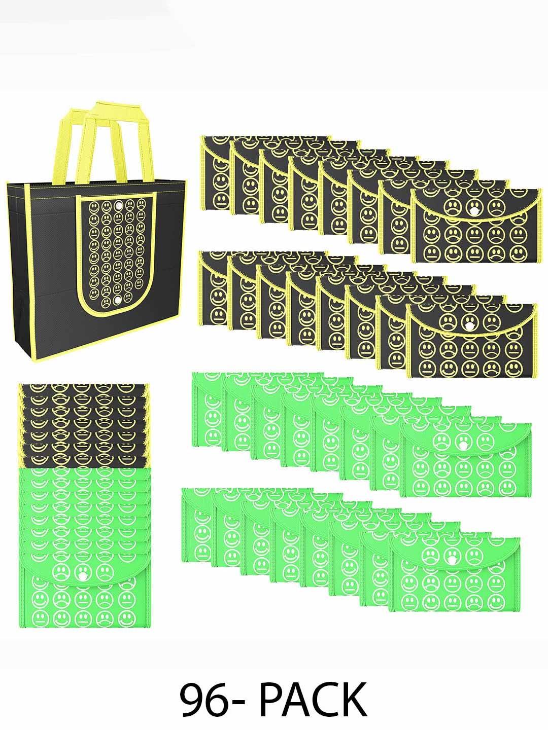 

Kuber Industries Set of 96 Smiley Printed Lightweight Foldable & Reusable Shopping Bags, Black