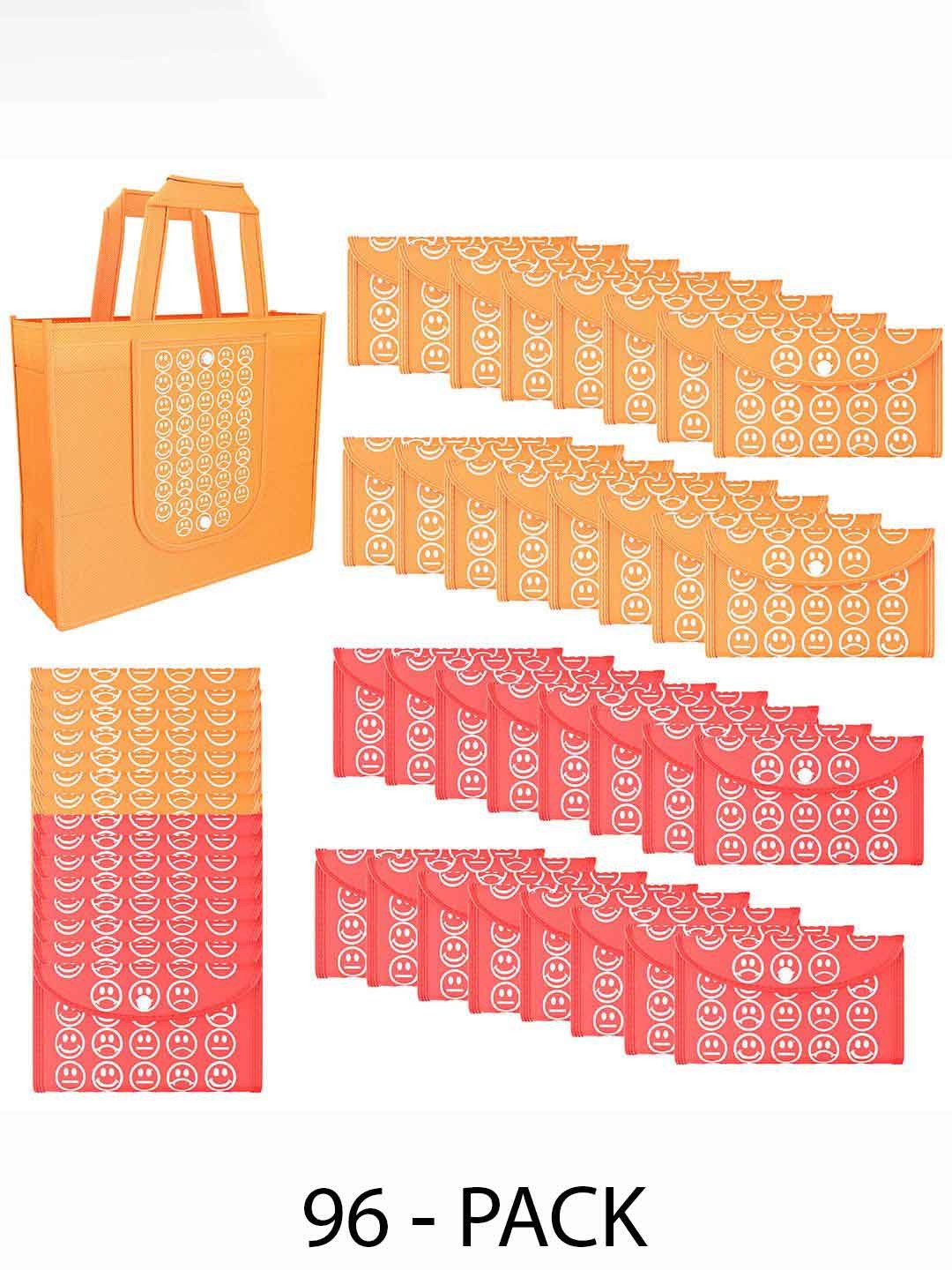 

Kuber Industries Set of 96 Smiley Printed Lightweight Foldable & Reusable Shopping Bags, Orange