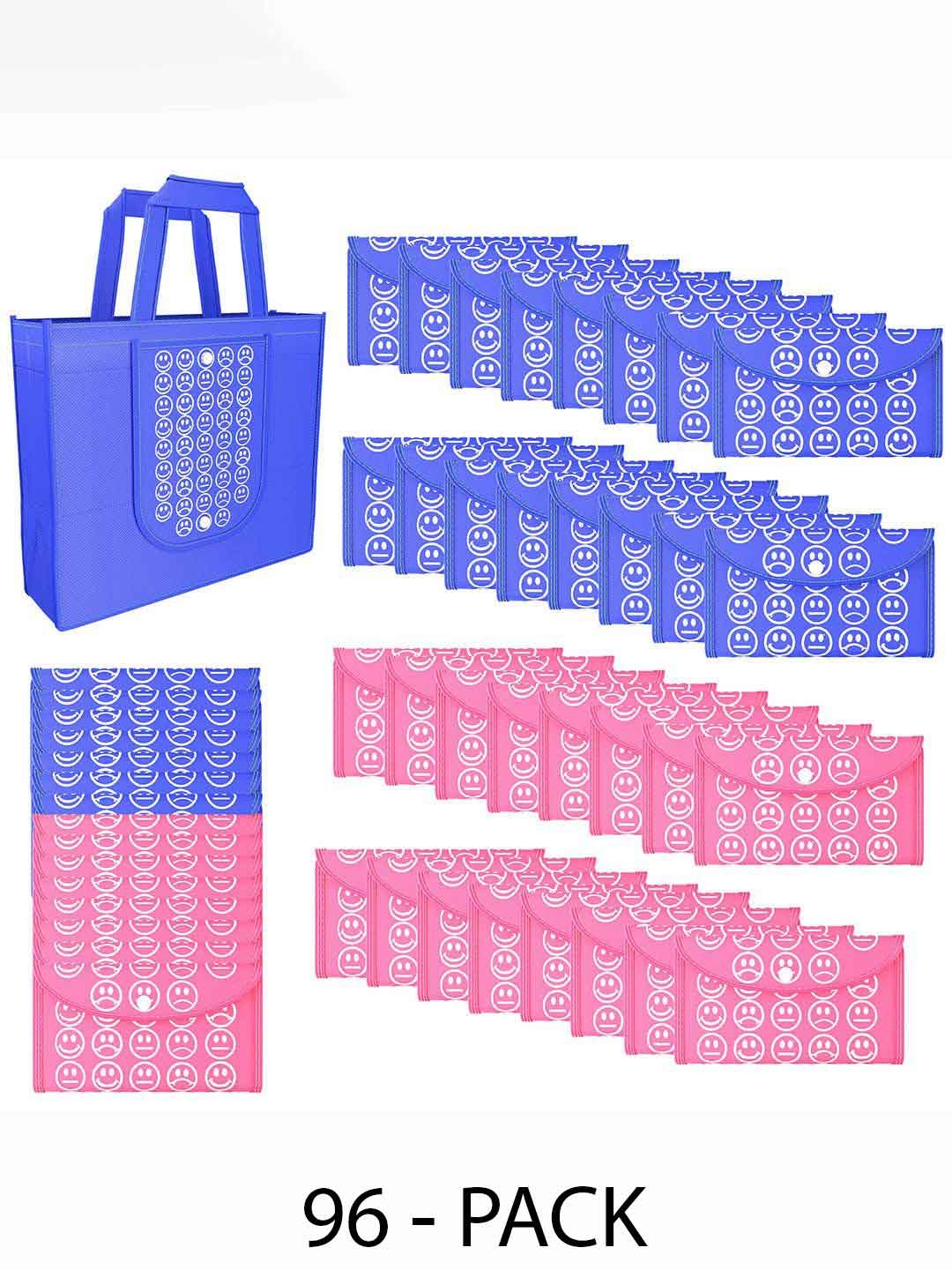 

Kuber Industries Set of 96 Smiley Printed Lightweight Foldable & Reusable Shopping Bags, Blue