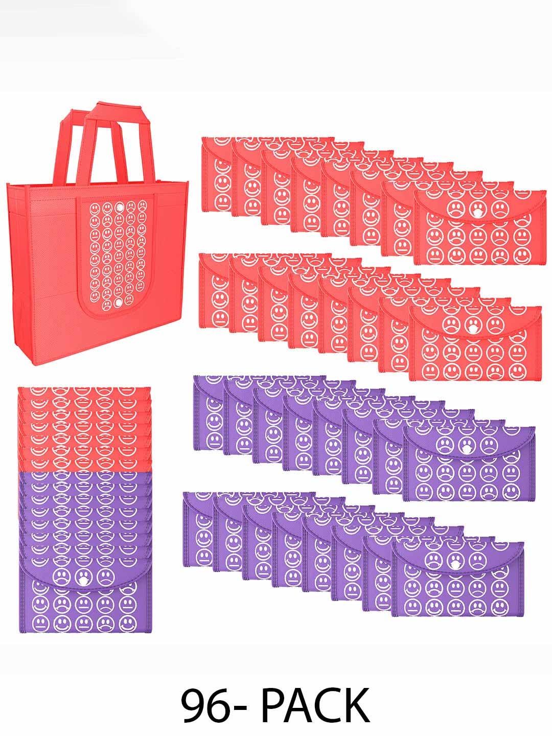 

Kuber Industries Set of 96 Smiley Printed Lightweight Foldable & Reusable Shopping Bags, Red