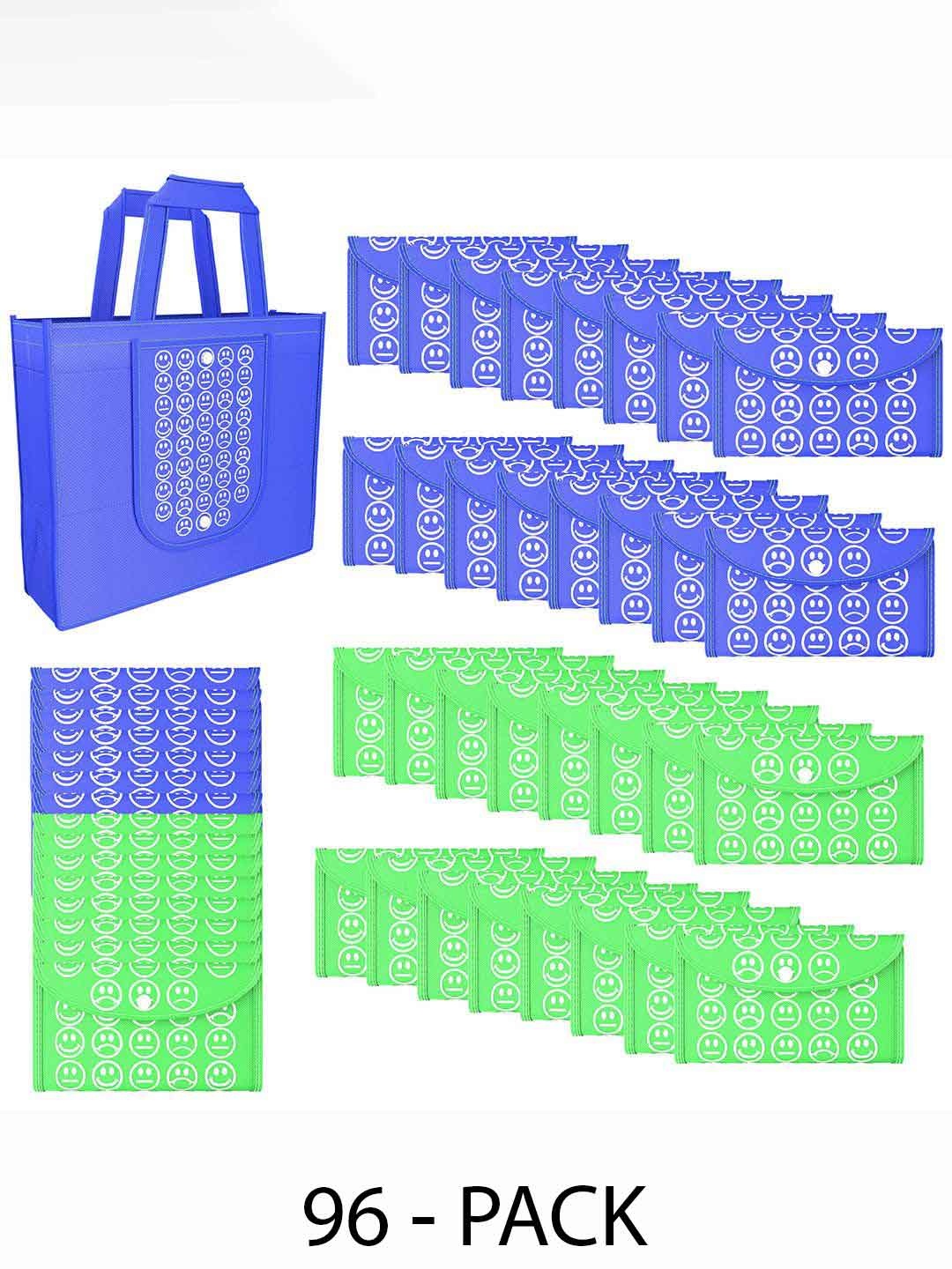 

Kuber Industries Set of 96 Smiley Printed Lightweight Foldable & Reusable Shopping Bags, Blue