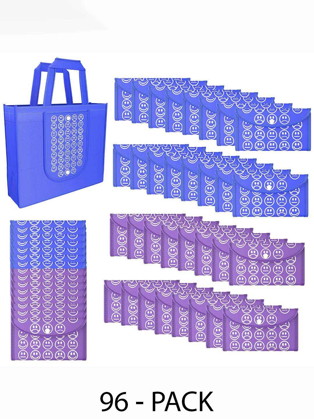 

Kuber Industries Set of 96 Smiley Printed Lightweight Foldable & Reusable Shopping Bags, Blue