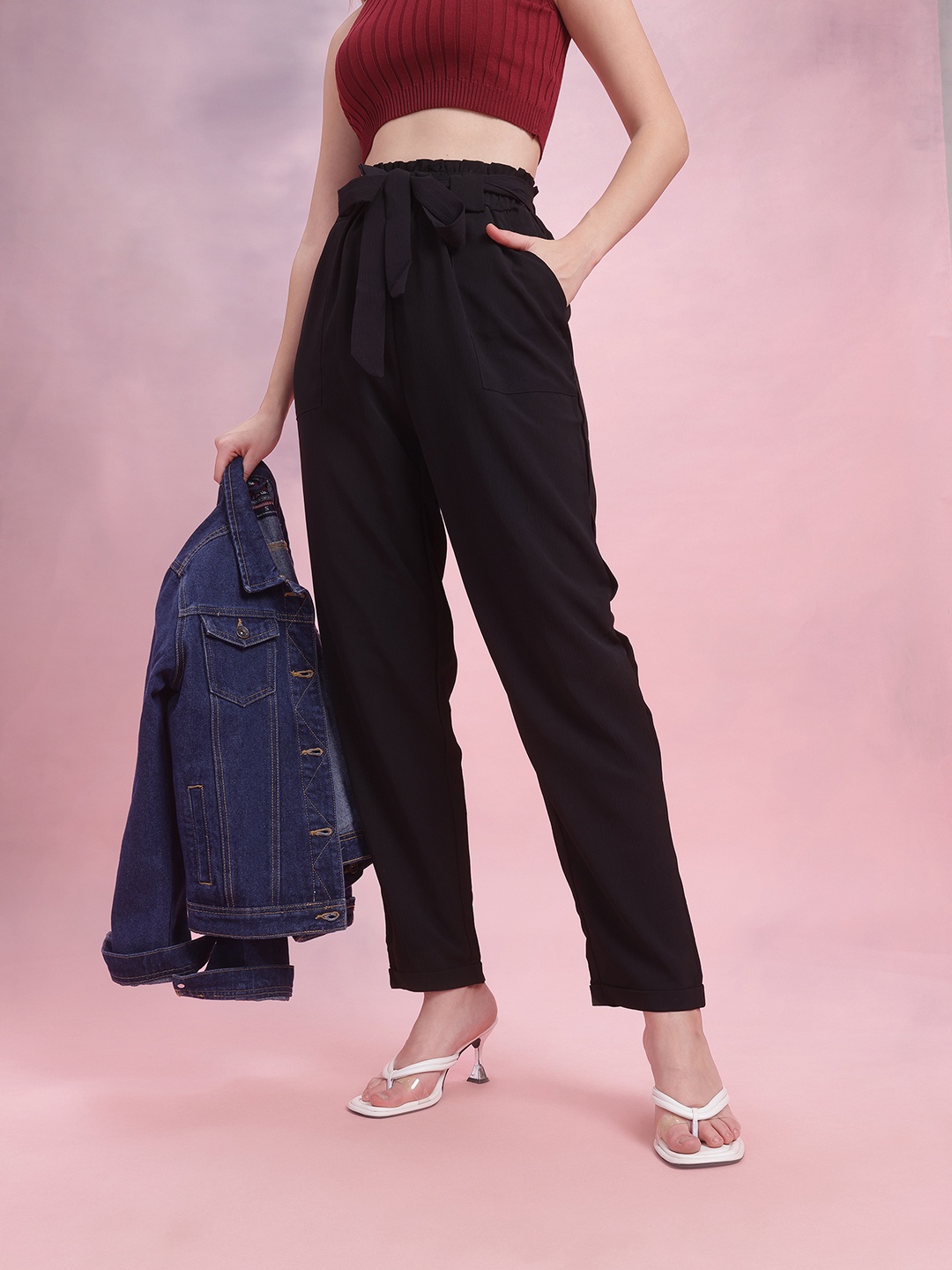 

DressBerry Women Belted Trousers, Black