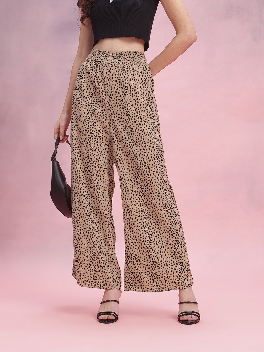 

DressBerry Women Animal Printed Wide Leg Trousers, Beige