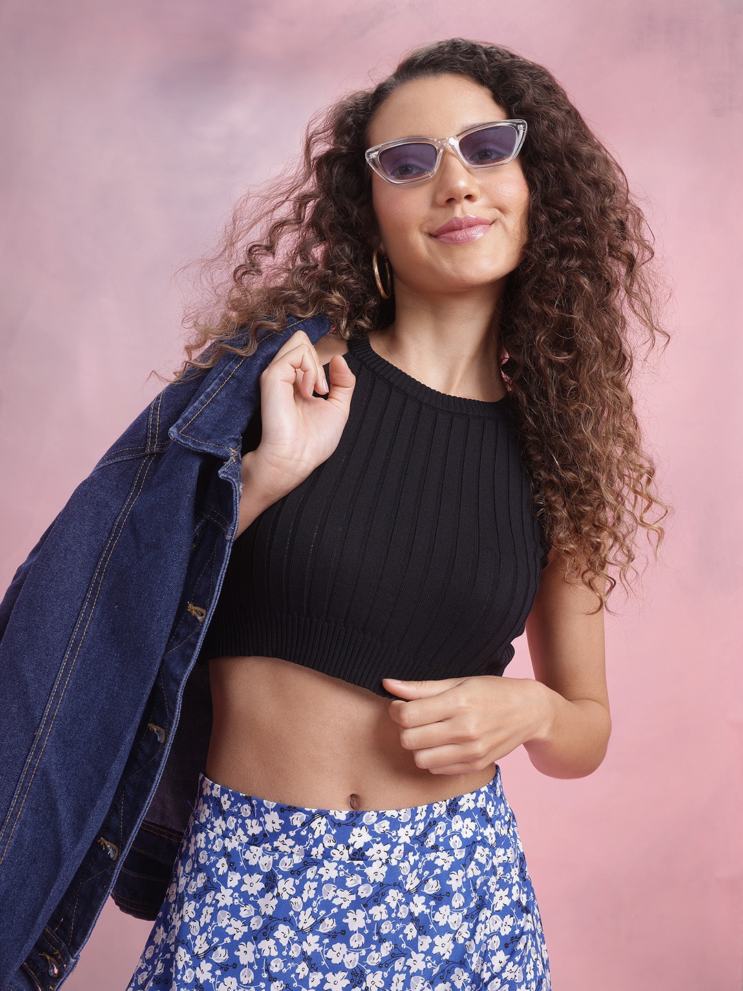 

DressBerry Ribbed Sleeveless Fitted Crop Top, Black