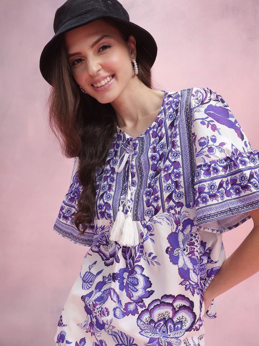 

DressBerry Print Flared Sleeve Top, White