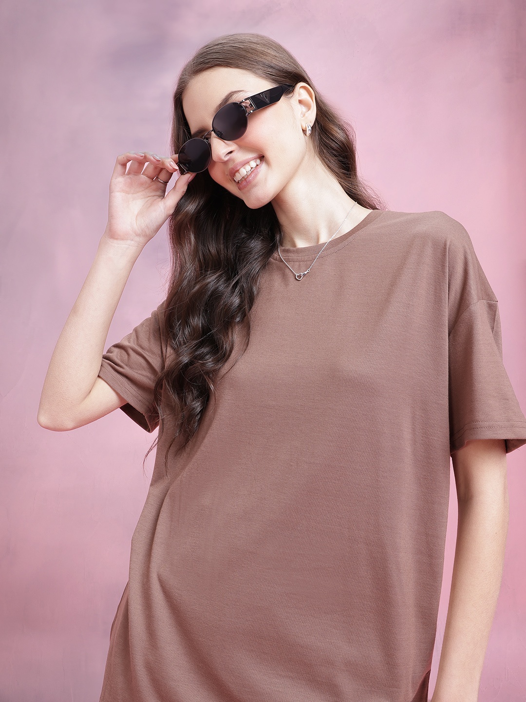 

DressBerry Drop-Shoulder Oversized T-shirt, Brown
