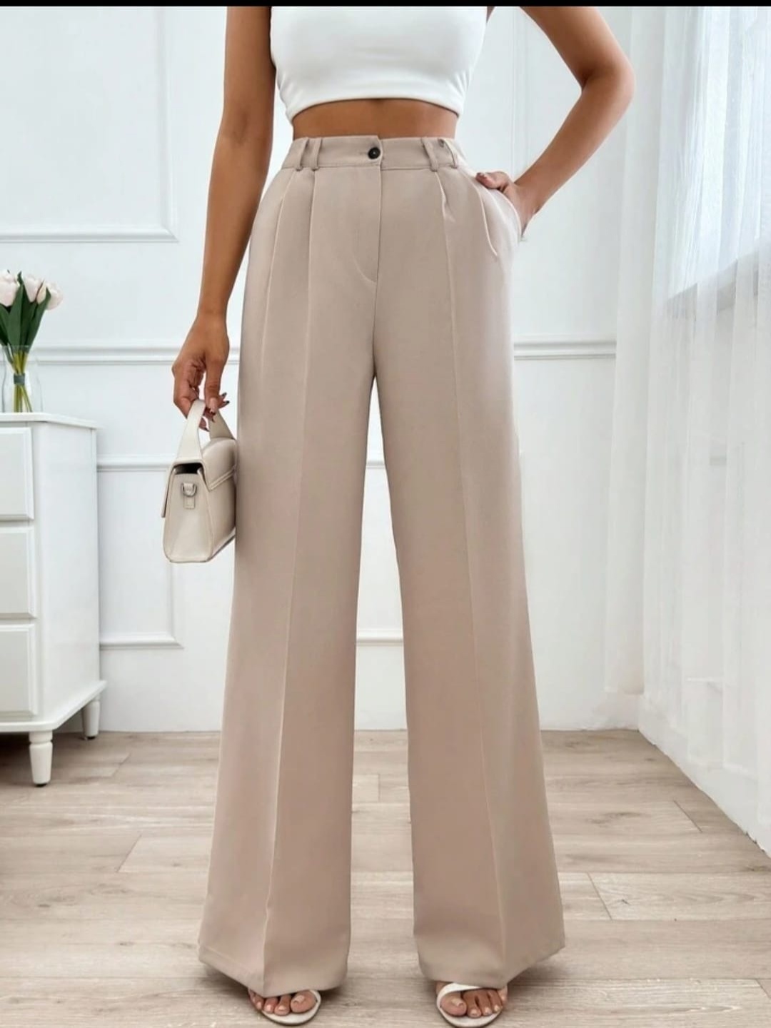 

Next One Women Beige Pleated Korean Pants