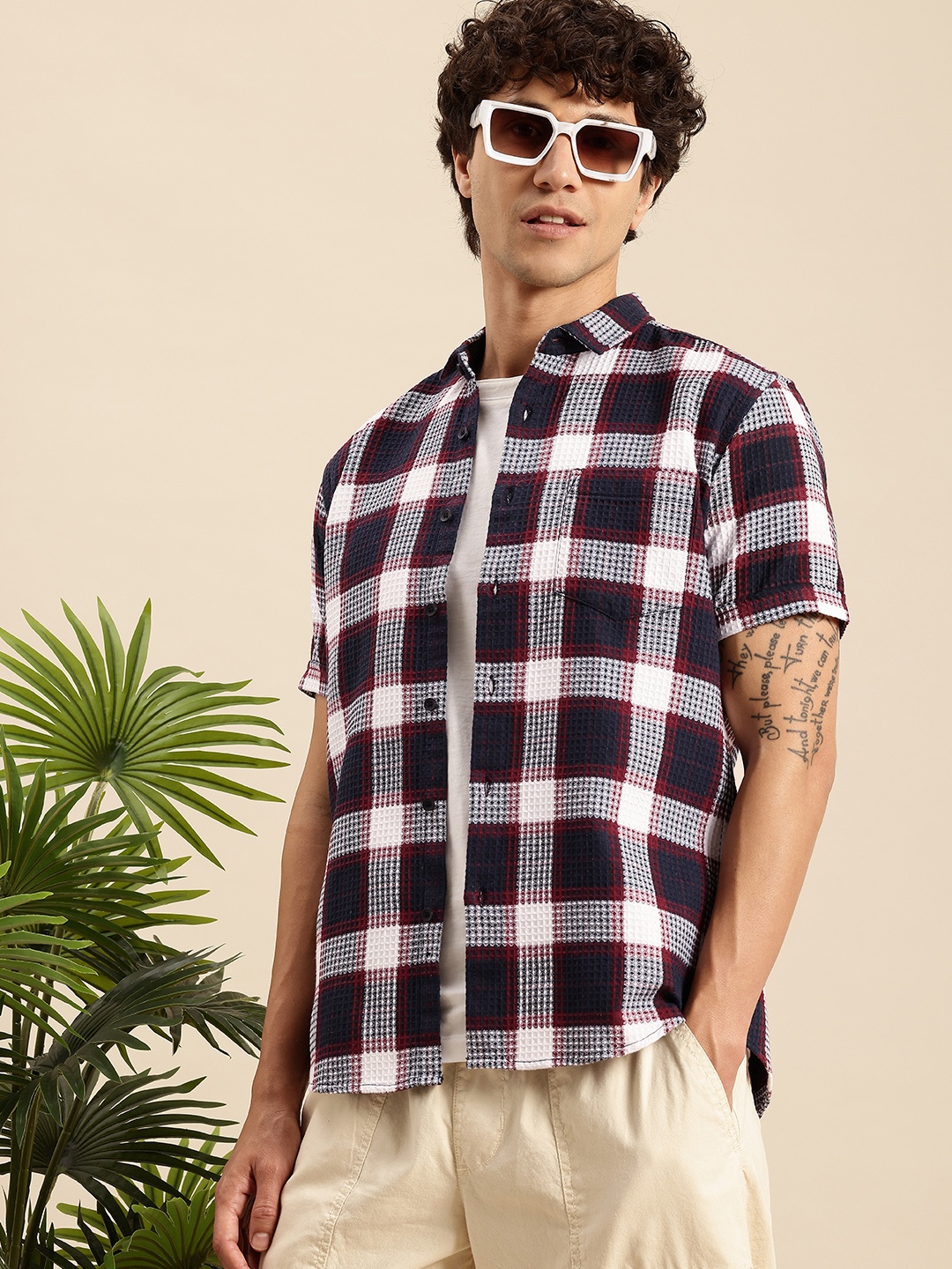

Mast & Harbour Men Slim Fit Checked Casual Shirt, Navy blue