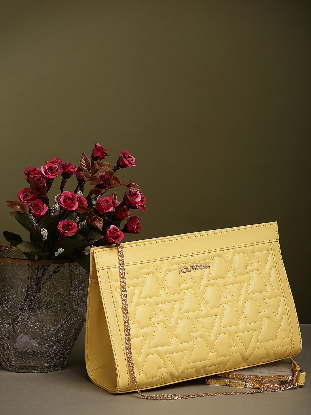 

AQUATAN Textured PU Structured Sling Bag with Quilted, Yellow