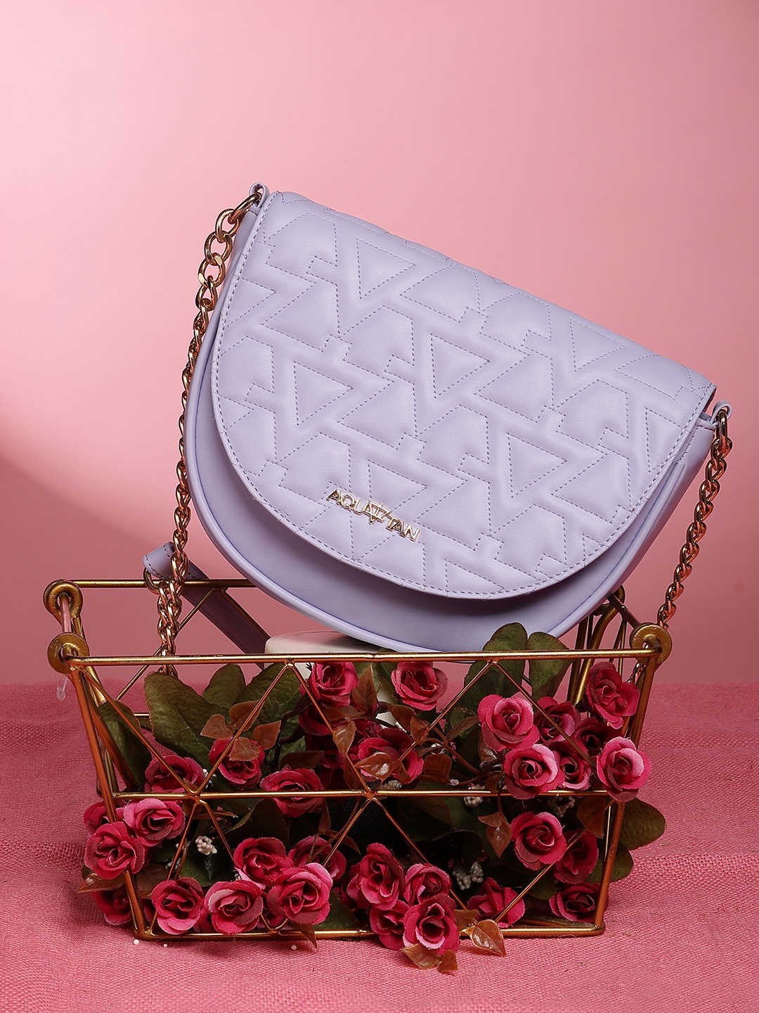 

AQUATAN Textured PU Half Moon Sling Bag with Quilted, Lavender