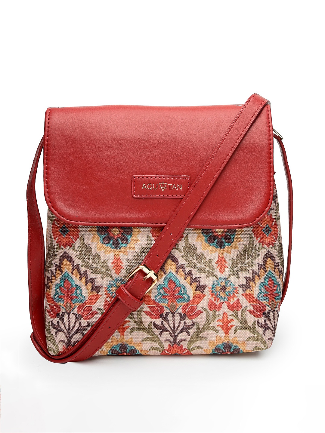

AQUATAN Floral Printed PU Bucket Sling Bag, Red