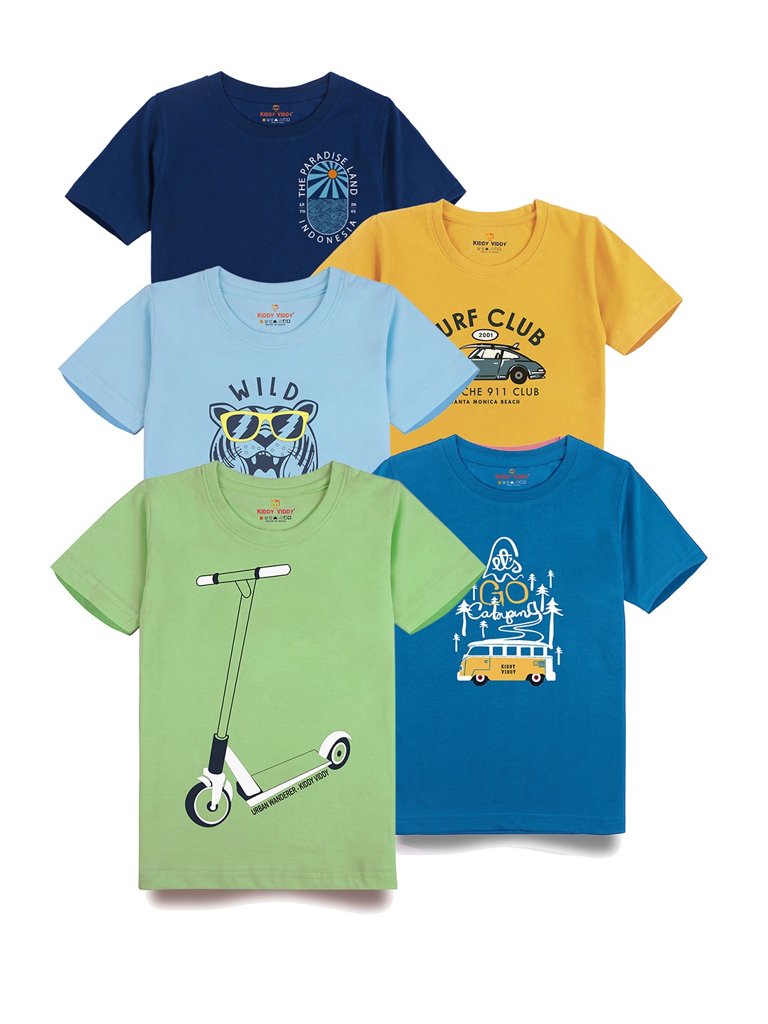 

AUSK Boys Pack Of 5 Graphic Printed Round Neck Cotton T-Shirts, Sea green